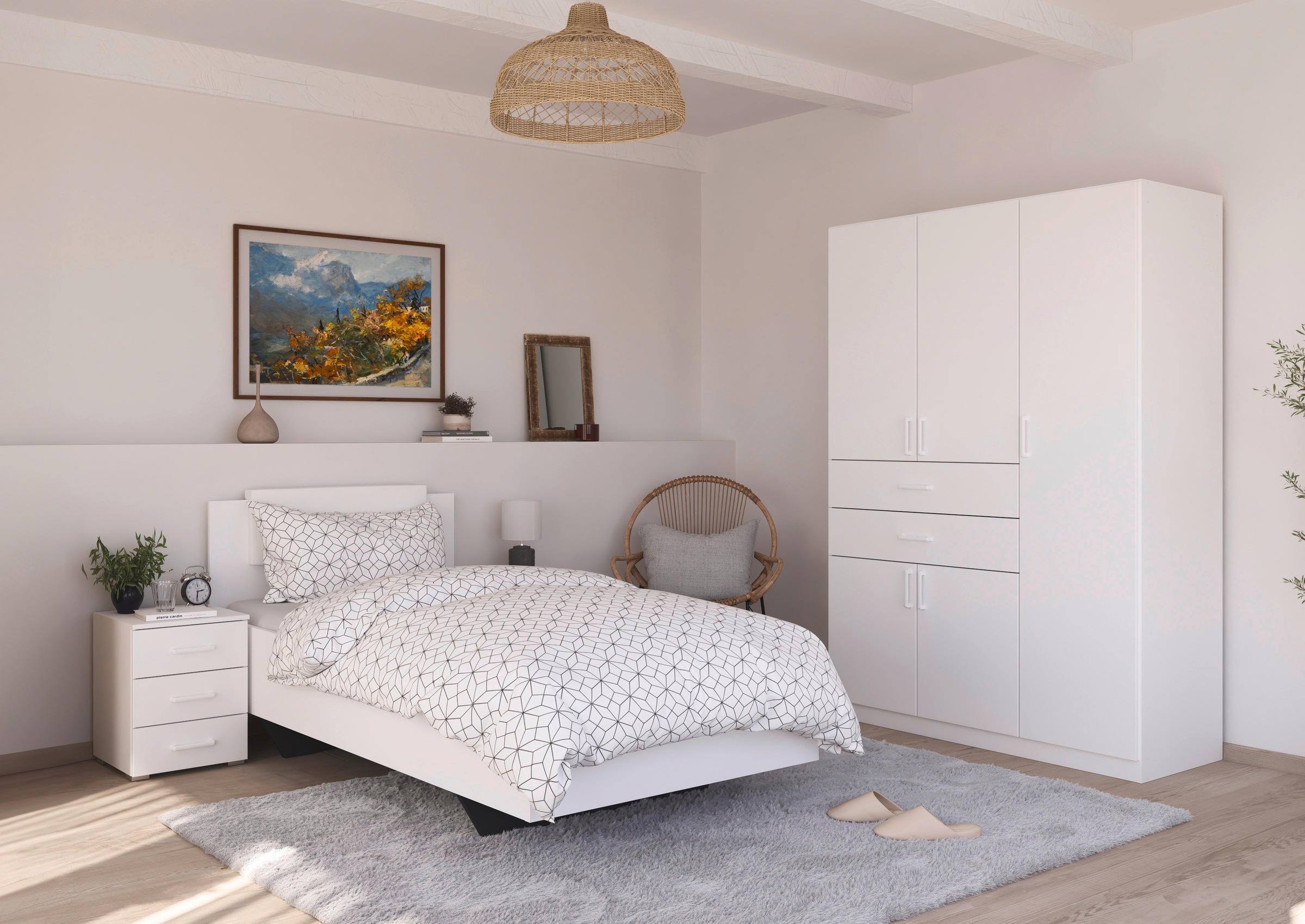rauch Schlafzimmer-Set »Komplettzimmer Komplettschlafzimmer Schlafzimmer-Set (3-St.) MAIKA«, (Set, 3 tlg.), Schrank 3 Breiten, 2 Höhen, Bett 100 cm, Nachttisch MADE IN GERMANY