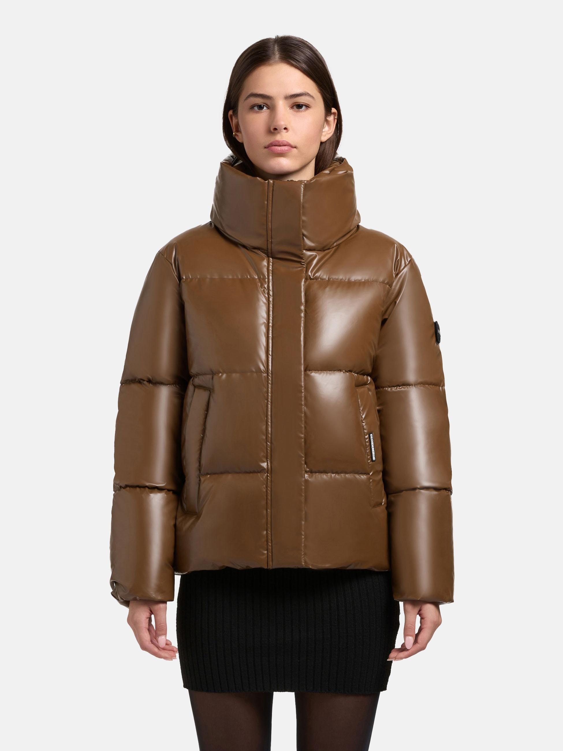 Winterjacke KHUJO "Rinja2 Shiny", Damen, Gr. XL (42), kupfer, Obermaterial: 100% Polyester; Innenfutter: 100% Nylon; Wattierung: 100% Polyester; Beschichtung: 100% Polyurethan, gerade hüftlang, hoch geschlossener Ausschnitt, Ärmel ohne Ärmelschlitz normal