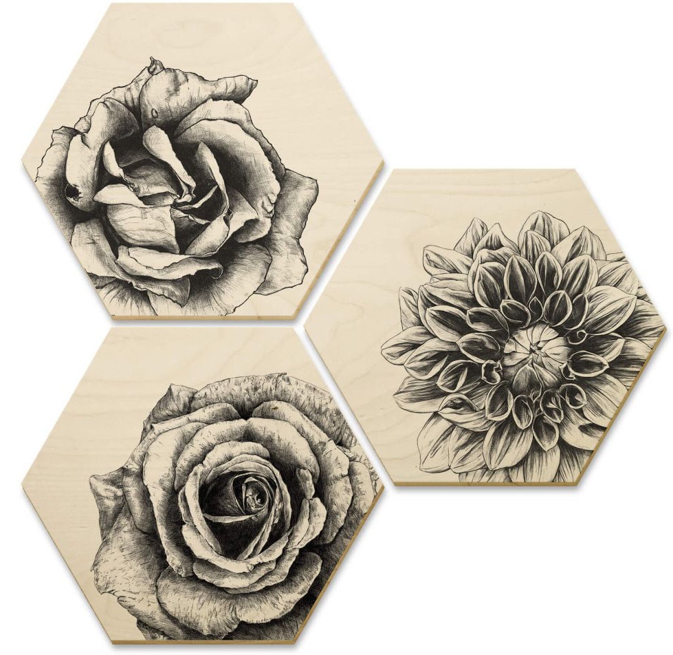 Wall-Art Mehrteilige Bilder »Hexagon Holzbilder Set«, (Set, St.) BAUR Blumen kaufen 3 