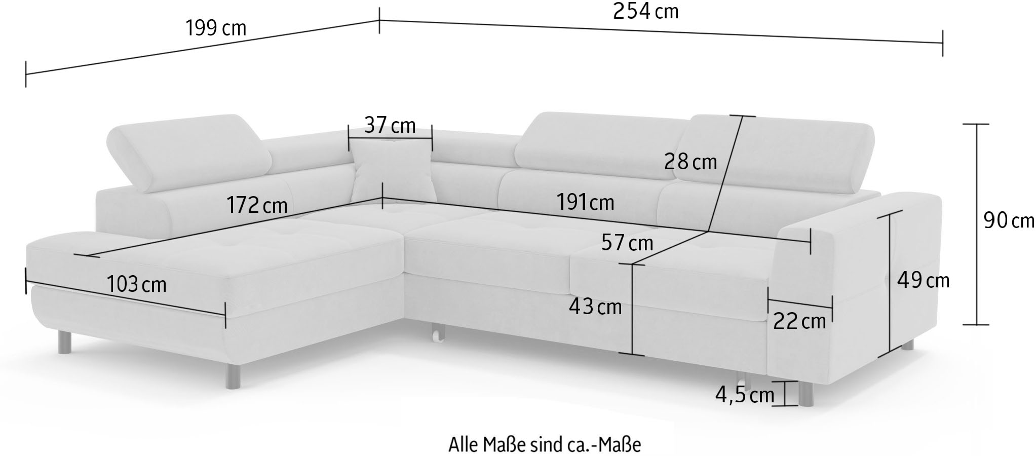 OTTO home »AADEN Schlafsofa 254 cm - OTTO. Verlässliche Qualität.« mit Bettfunktion, Bettkasten, Kopfstützen, rechts/links bestellbar