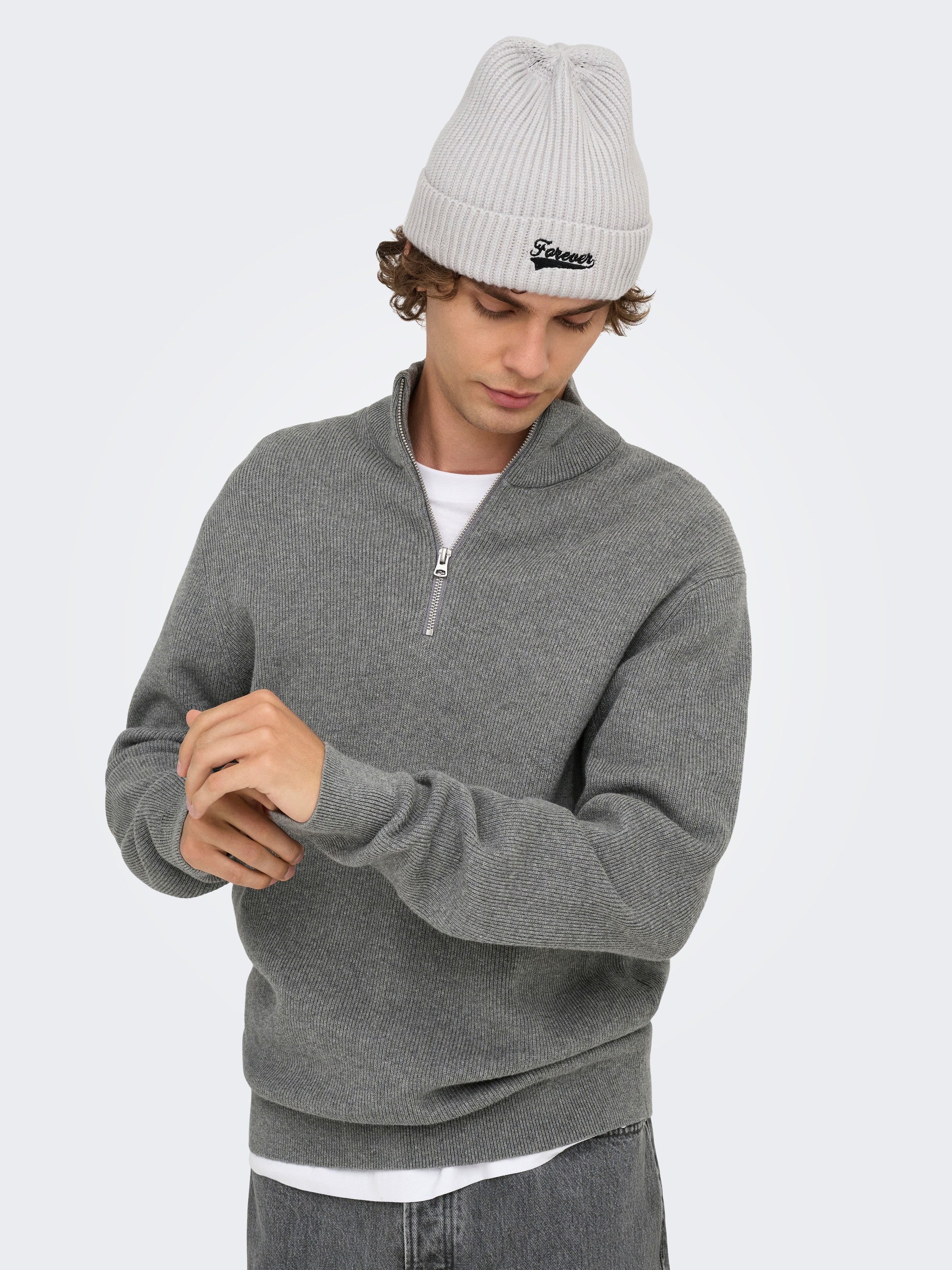 ONLY & SONS Troyer "ONSPHIL REG 12 STRUC HALF ZIP KNIT NOOS" Baumwollmischu günstig online kaufen