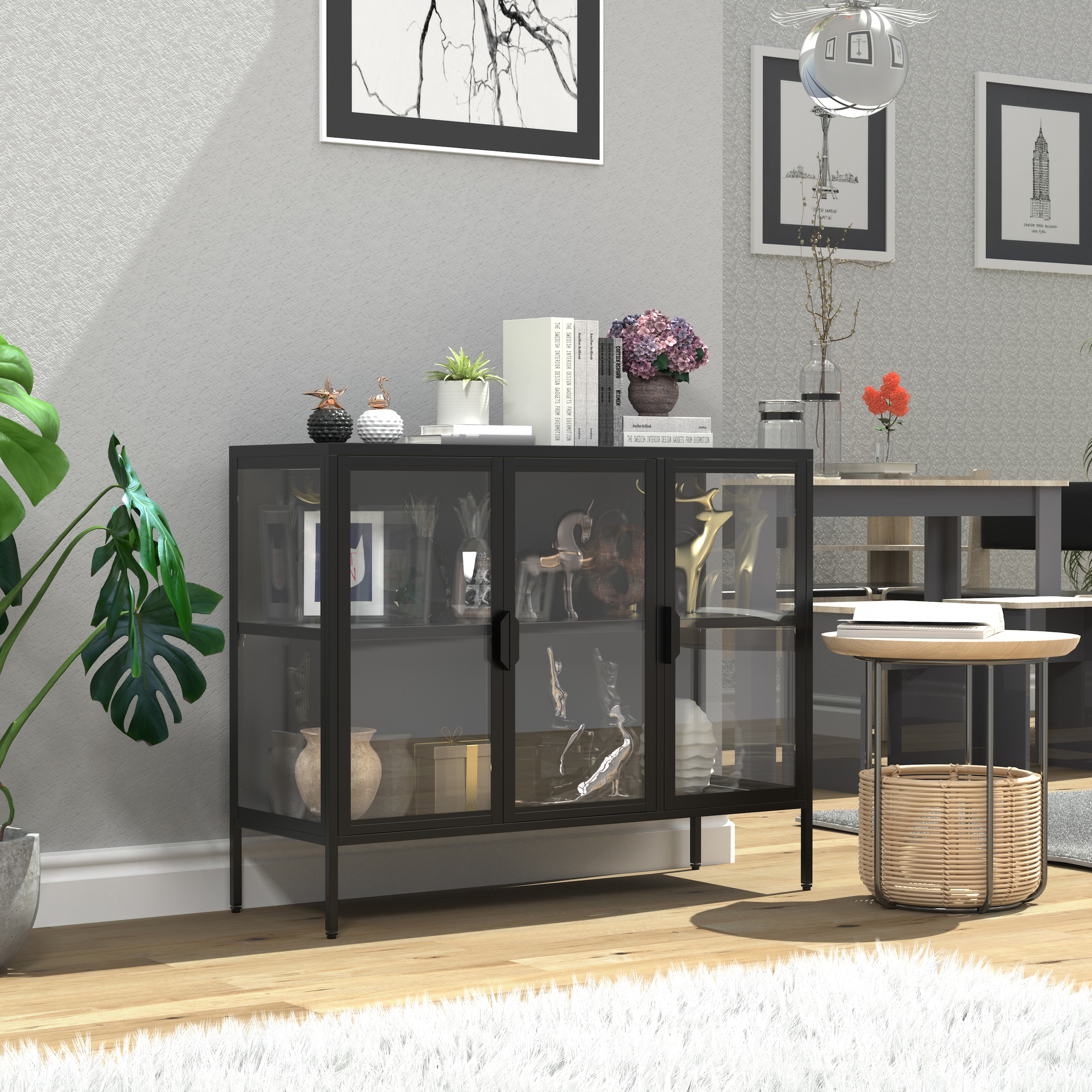 VCM Standvitrine »Stahl Glas Vitrine Sideboard Kommode Floka L«