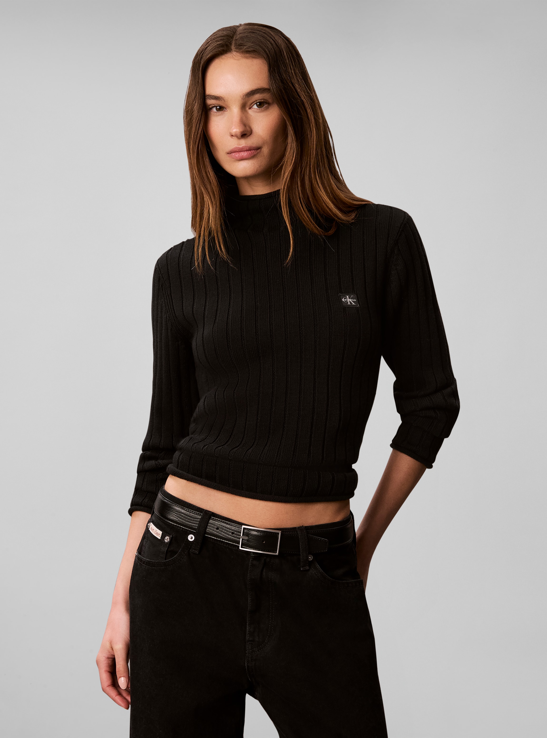 Calvin Klein Jeans "WOVEN LABEL T-NECK SWEATER" Regular fit mit Stehkragen