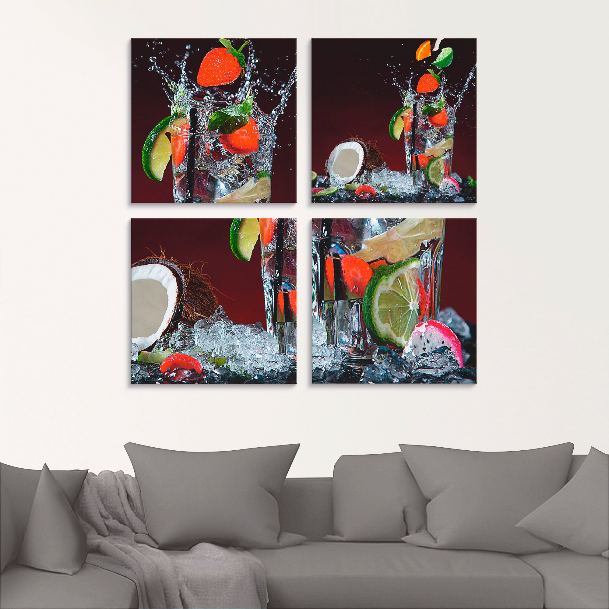 Artland Glasbild »Frischer Fruchtcocktail«, Getränke, (4 St.), in verschiedenen Größen