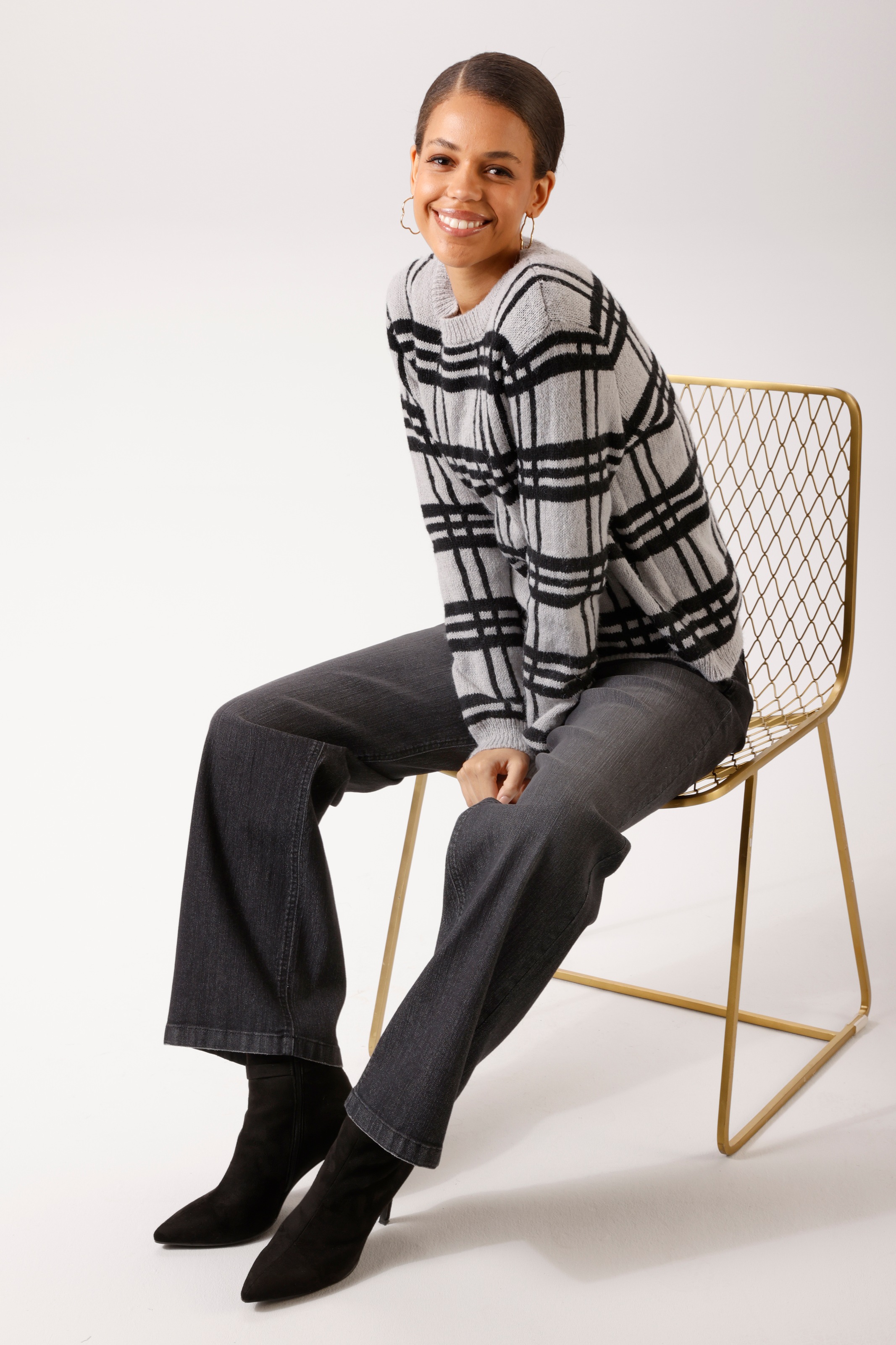 Aniston CASUAL Strickpullover im sportiven Karo-Dessin - NEUE KOLLEKTION