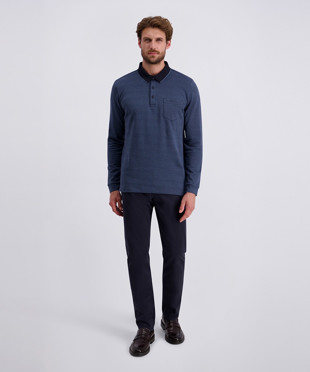 Pierre Cardin Langarm-Poloshirt, mit Fischgratmuster