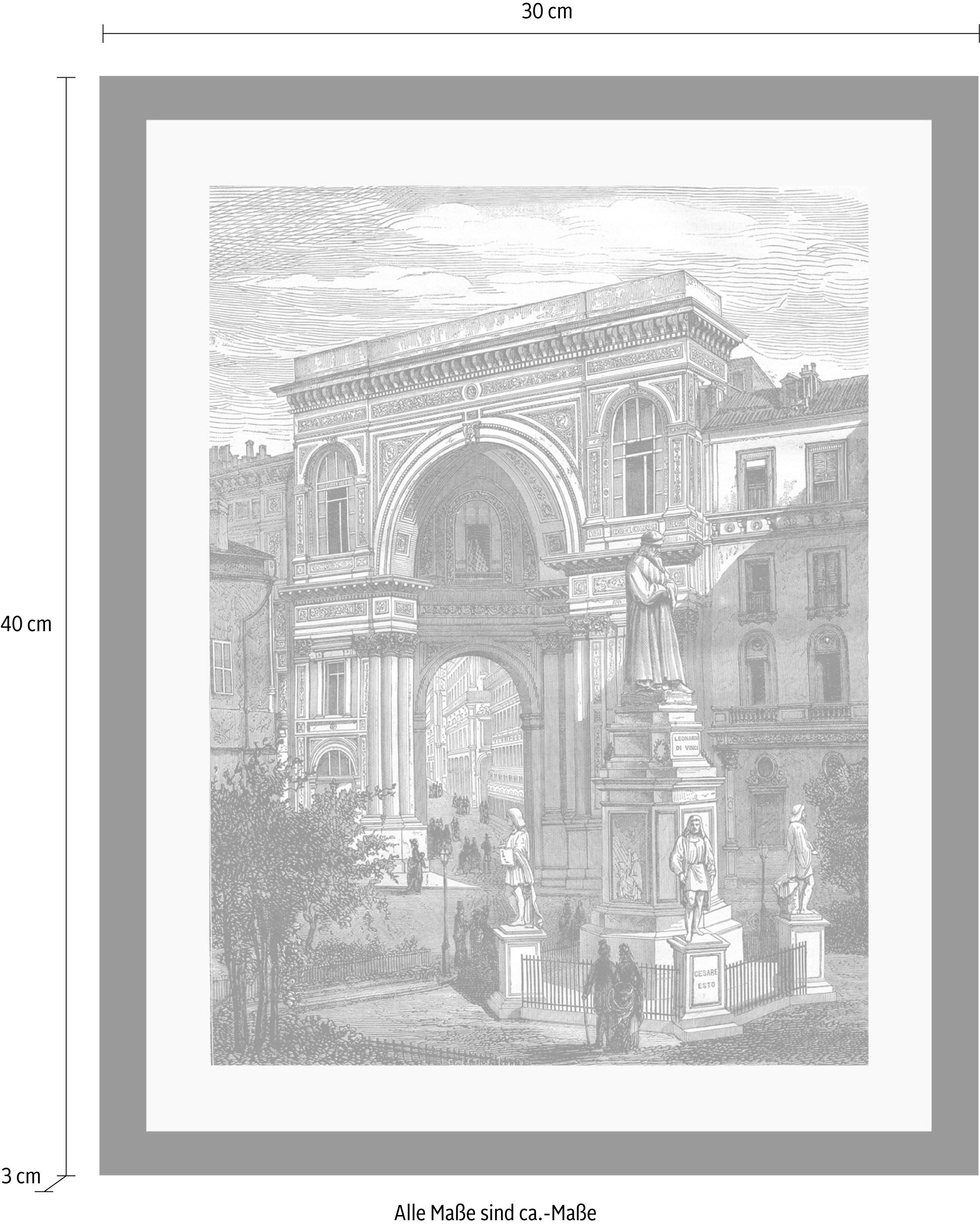 queence Bild »Gemälde«, Schwarz-Weiß-Historische Persönlichkeiten-Gebäude-Gemälde-Kunst, HD Premium Poster-Druck inkl. Holzrahmen