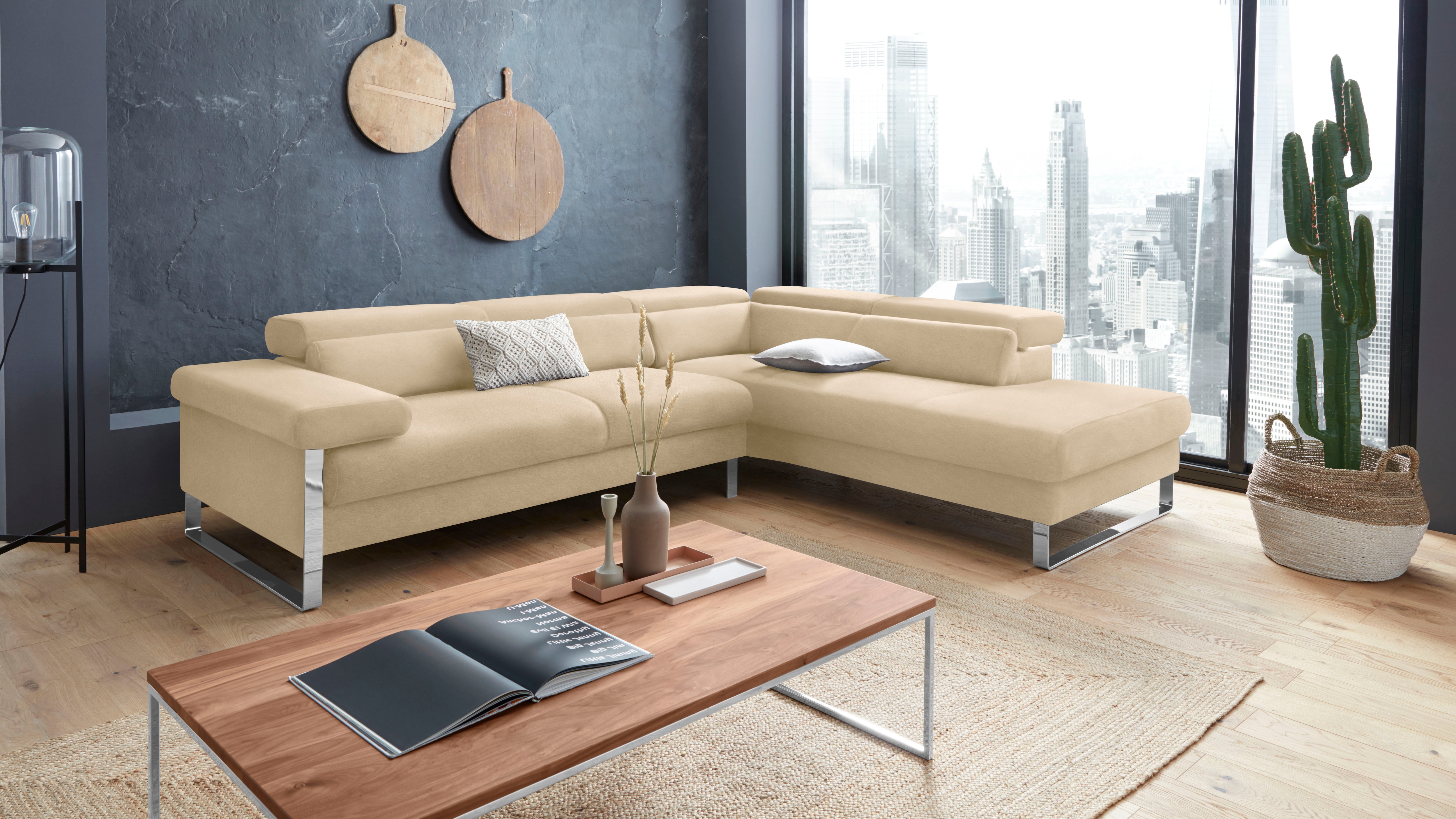 W.SCHILLIG Ecksofa "finn, toller Sitzkomfort, L-Form, hochwertige Verarbeitungsdetails" German Design Award 2016, Fußgestell Chrom glänzend, Breite 281 cm