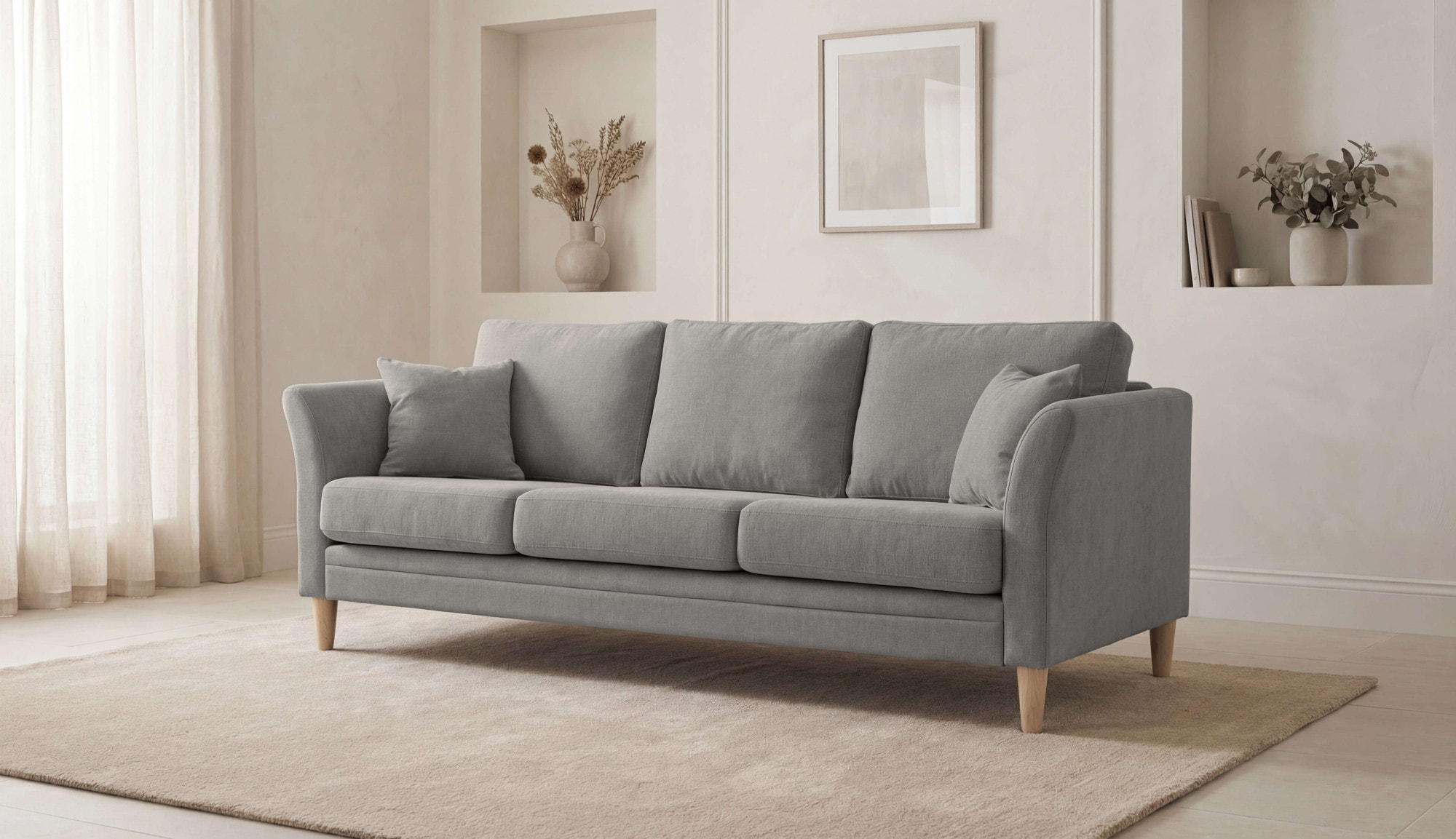 OTTO home 3-Sitzer "Arellano, Breite 217 cm" klassisches Design, 2 Zierkissen inklusive, Webstoff fein, Chenille