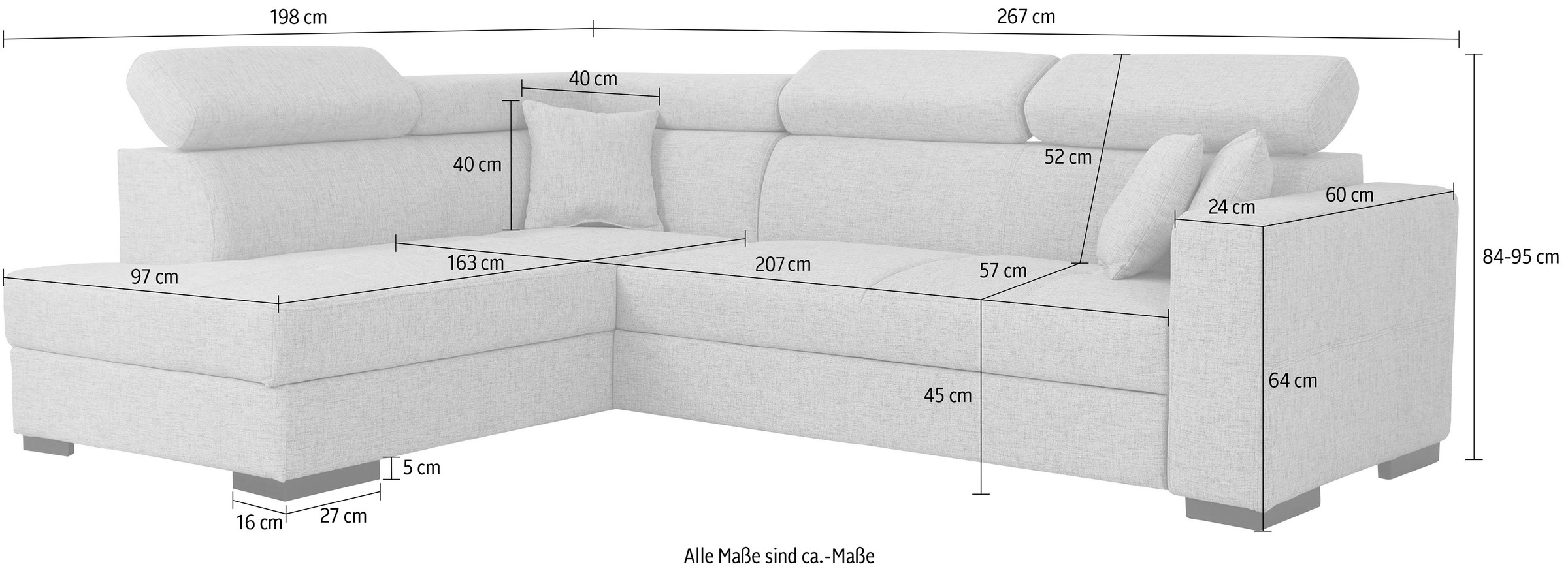 Home affaire Ecksofa »Tulio L-Form«, wahlweise mit Bettfunktion und Bettkasten, incl. 3 Zierkissen