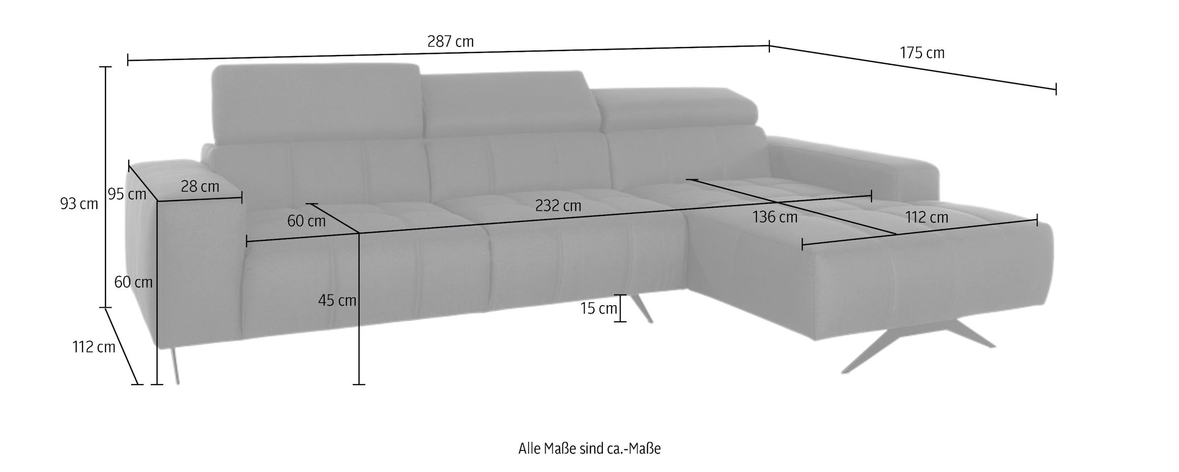DOMO collection Ecksofa »Trento L-Form, mit Kufenfuß oder Einzelfuß«, wahlweise mit Kopfteilverstellung, Recamiere links/rechts bestellbar