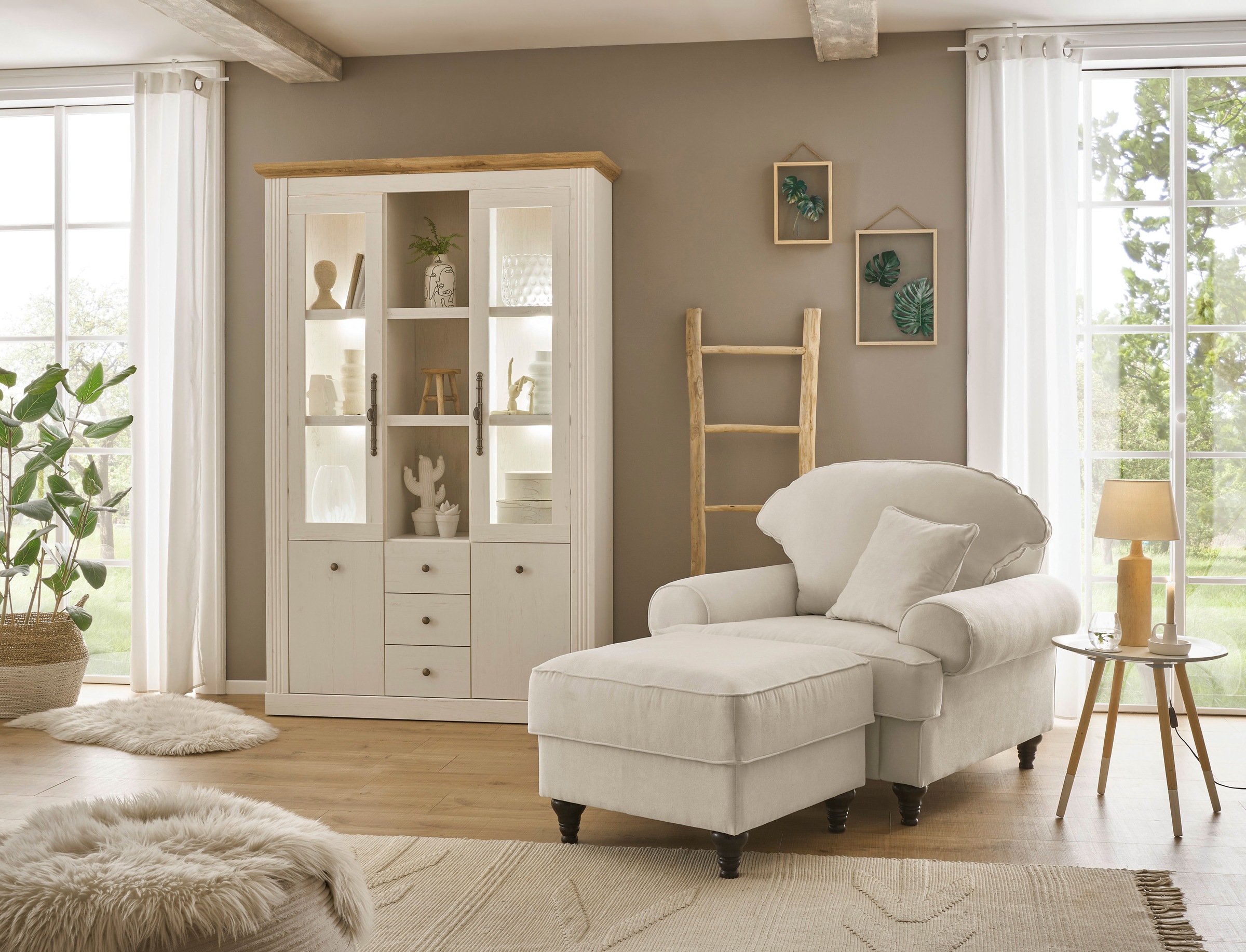 OTTO home Sessel »Westminster, Set in hochwertigem Microfaserbezug, 5 Farben verfügbar« Set, 1Sessel, 1 Hocker, 2 Stk. tlg. Enthält Sessel & Hocker, Federkern-Polsterung, gedrechselter Fuß