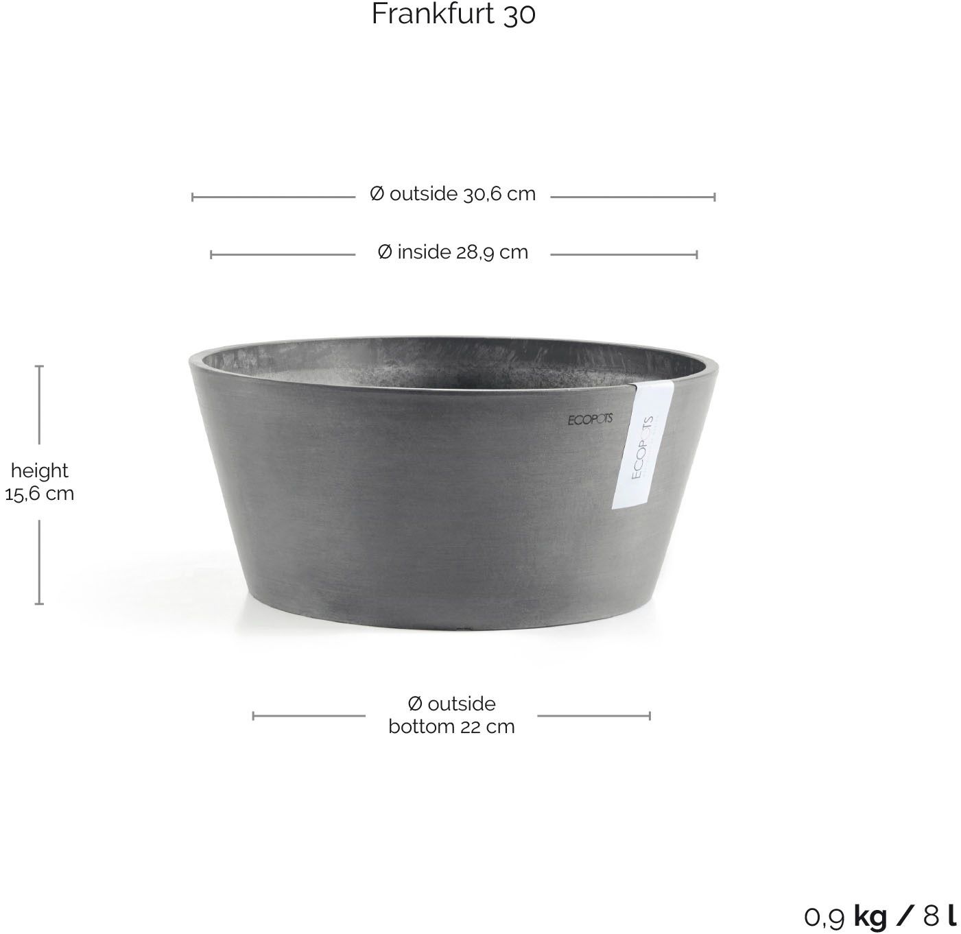 ECOPOTS Blumentopf »FRANKFURT Grey« BxTxH: 30,5x30,5x15 cm