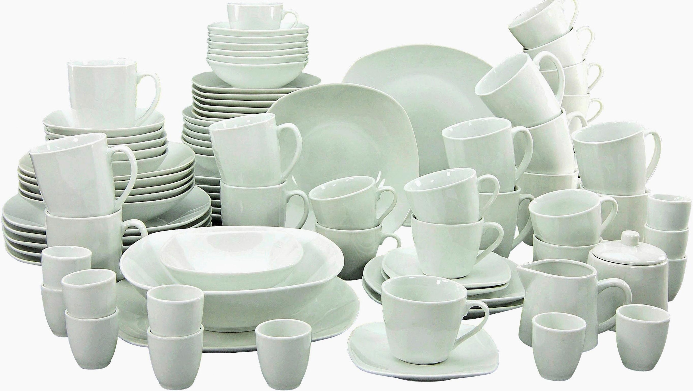 100 für BAUR klassische im Personen (Set, für Set, | Square«, quadratische »Geschirr-Set Teile Kaffeeservice und 100 Kombiservice CreaTable Service, weiß, tlg., Tafelservice 12 12 Personen), Form,