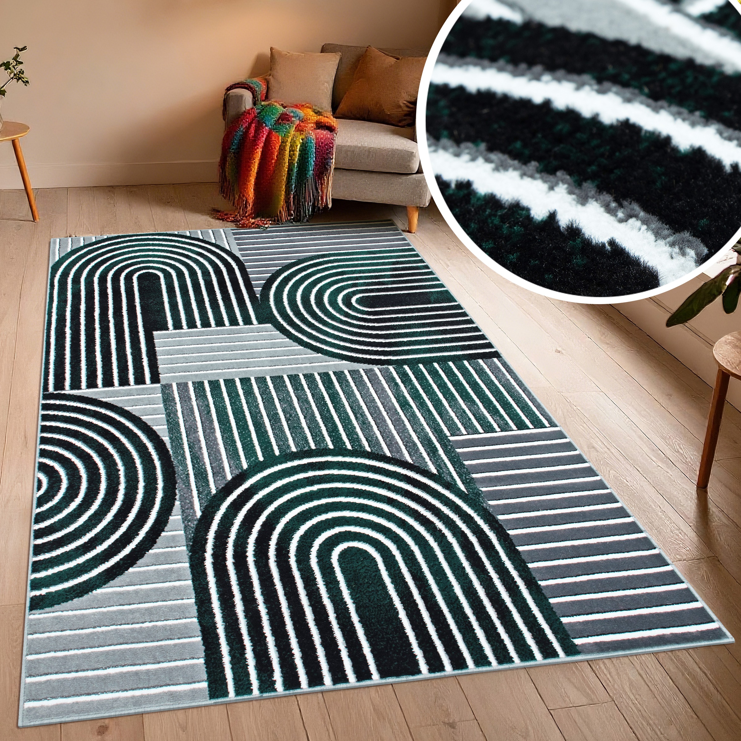 Teppich OTTO HOME "Lysandra", grün, B:240cm H:8mm L:320cm, Kunstfaser, Teppiche, Teppich, 3D-Effekt, softer Kurzflor, pflegeleicht, leichter Glanz, Scandi-Look