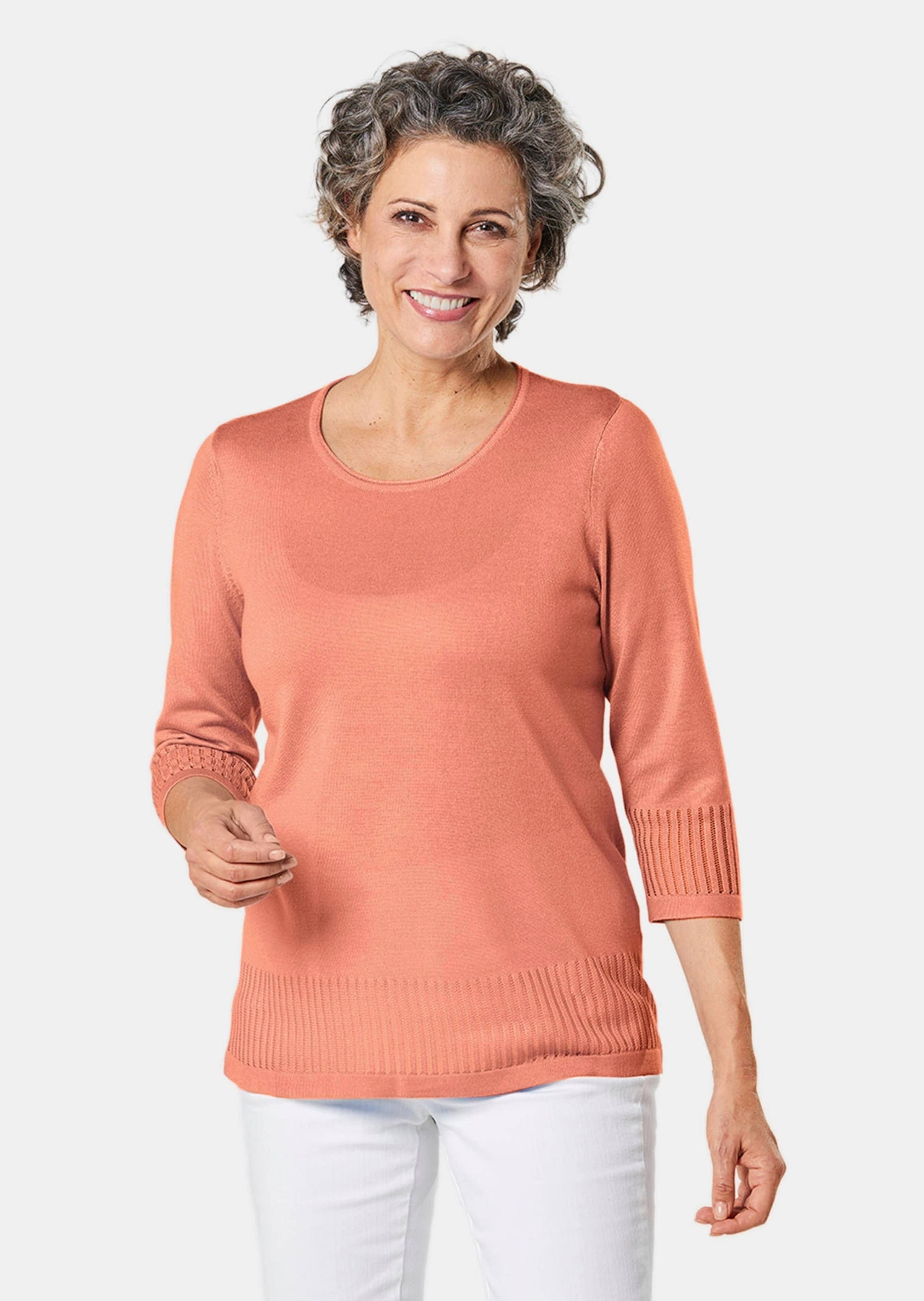 GOLDNER 3/4 Arm-Pullover "Kurzgröße Ajour-Pullover mit Durchbrüchen" günstig online kaufen