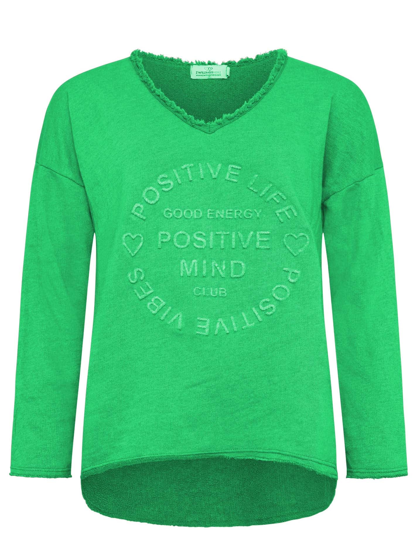 Zwillingsherz Sweatshirt »"Positive Mind"«, Mit V-Ausschnitt im Used Look und Stempeldruck