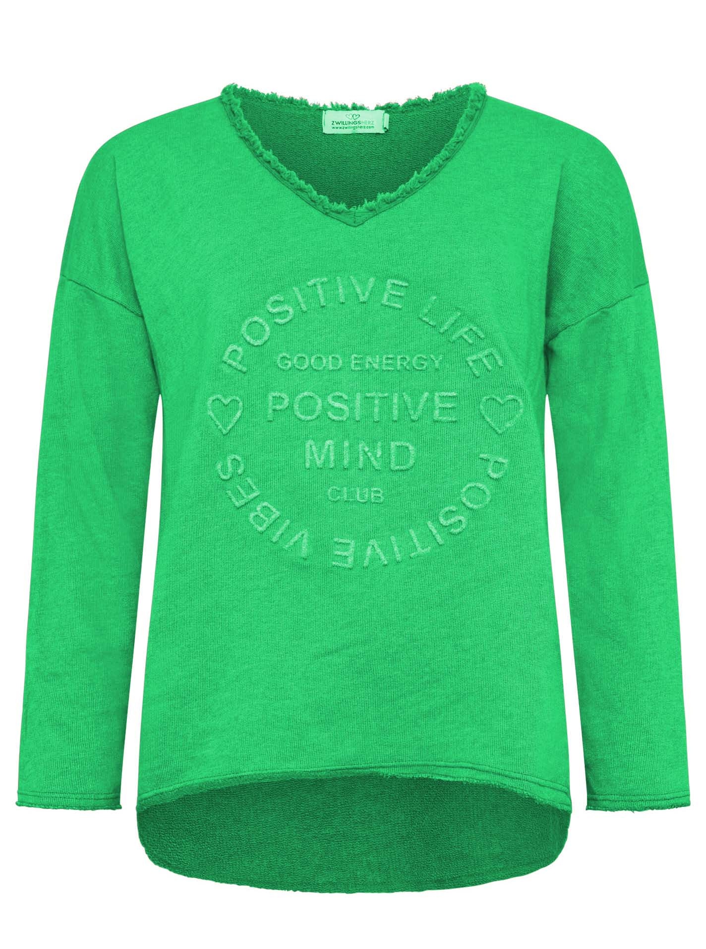 Zwillingsherz Sweatshirt "Positive Mind" ausgefranster V-Ausschnitt, günstig online kaufen
