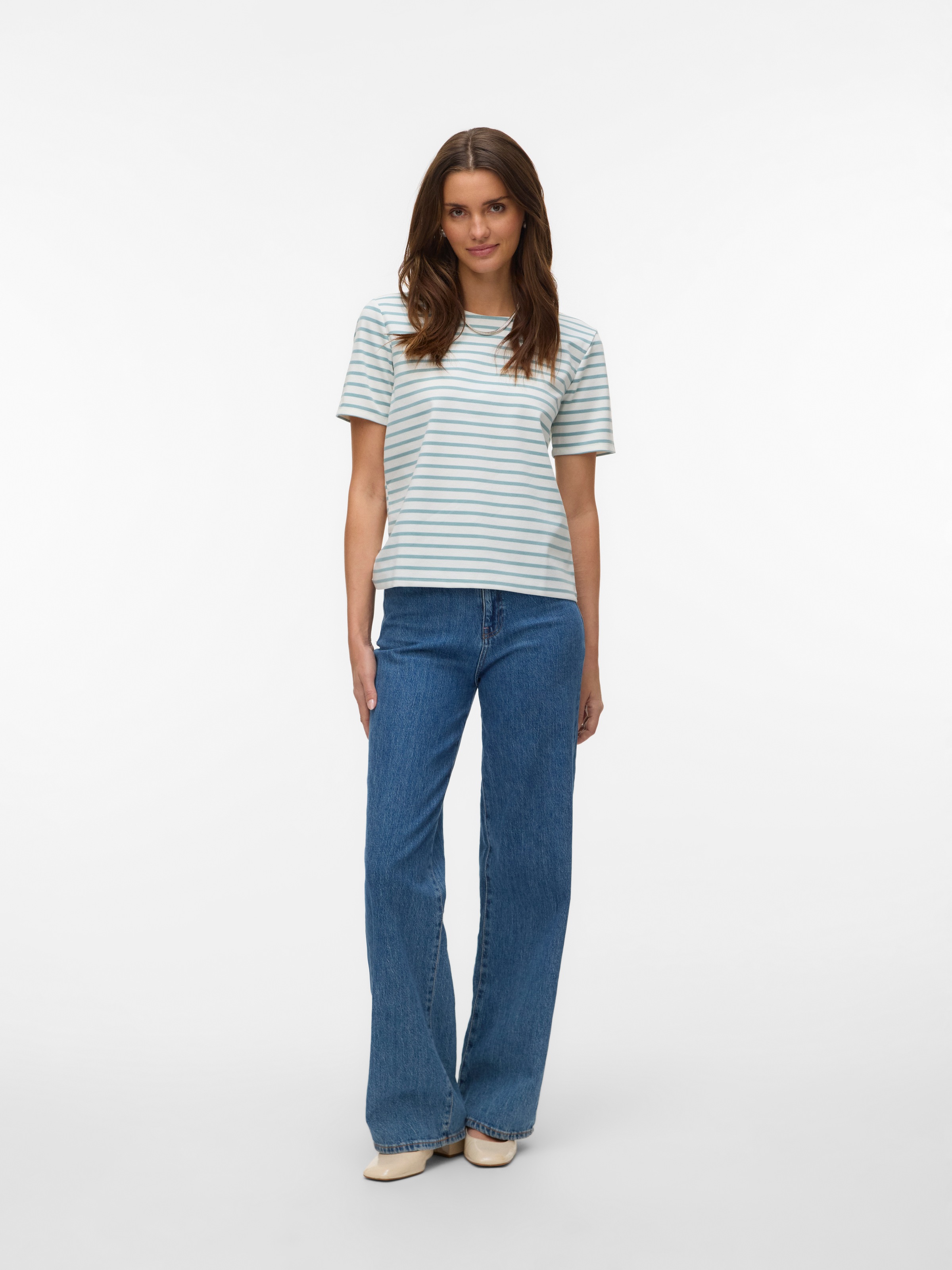 Vero Moda Rundhalsshirt »VMABBY SS ZIP TOP JRS NOOS« Materialmix, regular fit