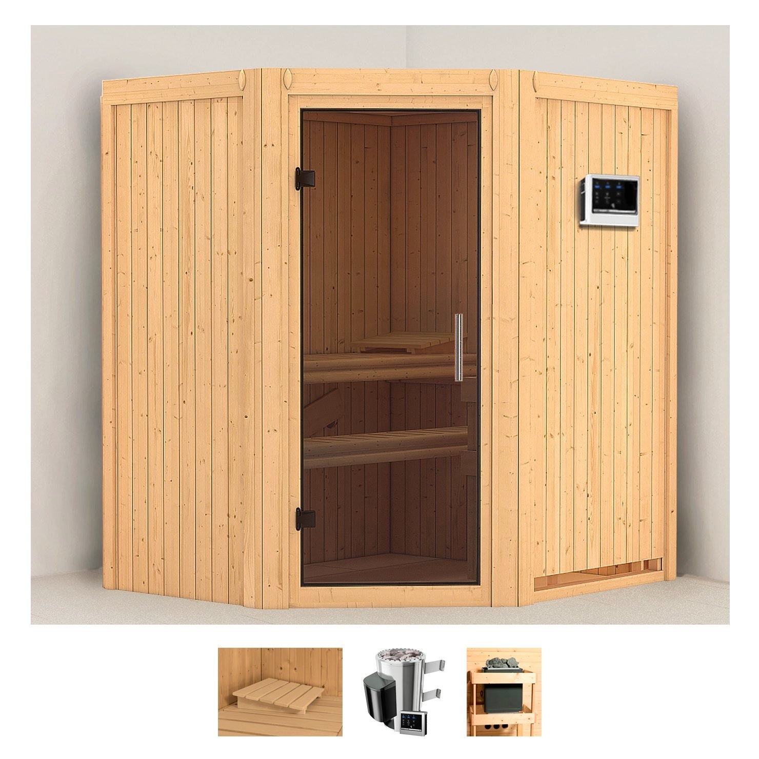 Karibu Sauna "Tomke" Set, Ofen 3,6 kW externe Strg.easy Image