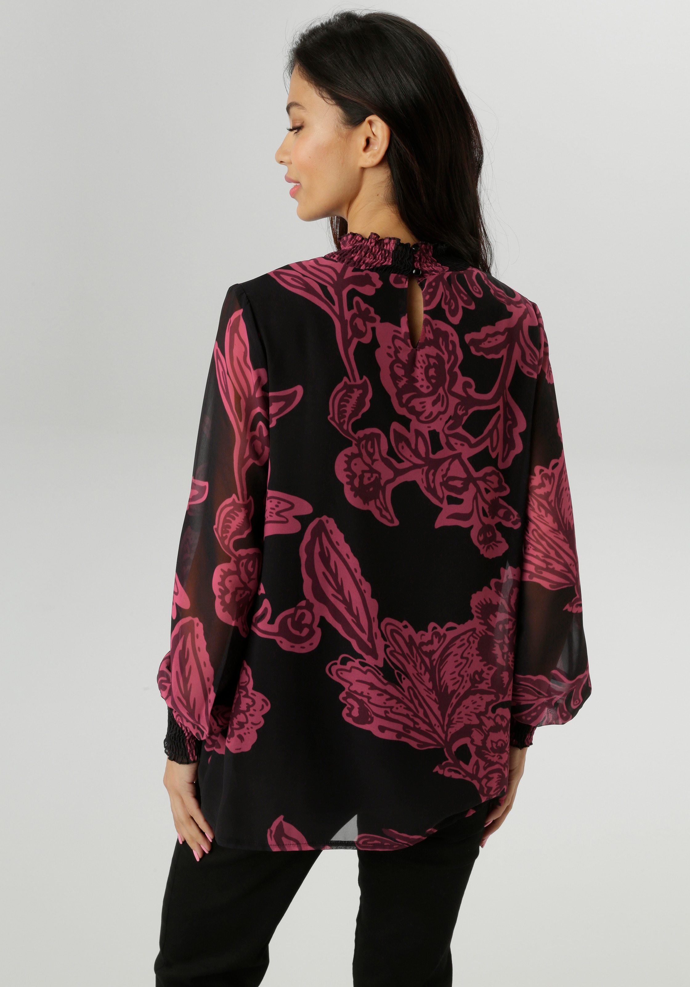 Aniston SELECTED Schlupfbluse, mit Blüten- und Blätterdruck und Smok-Einsätzen - NEUE KOLLEKTION