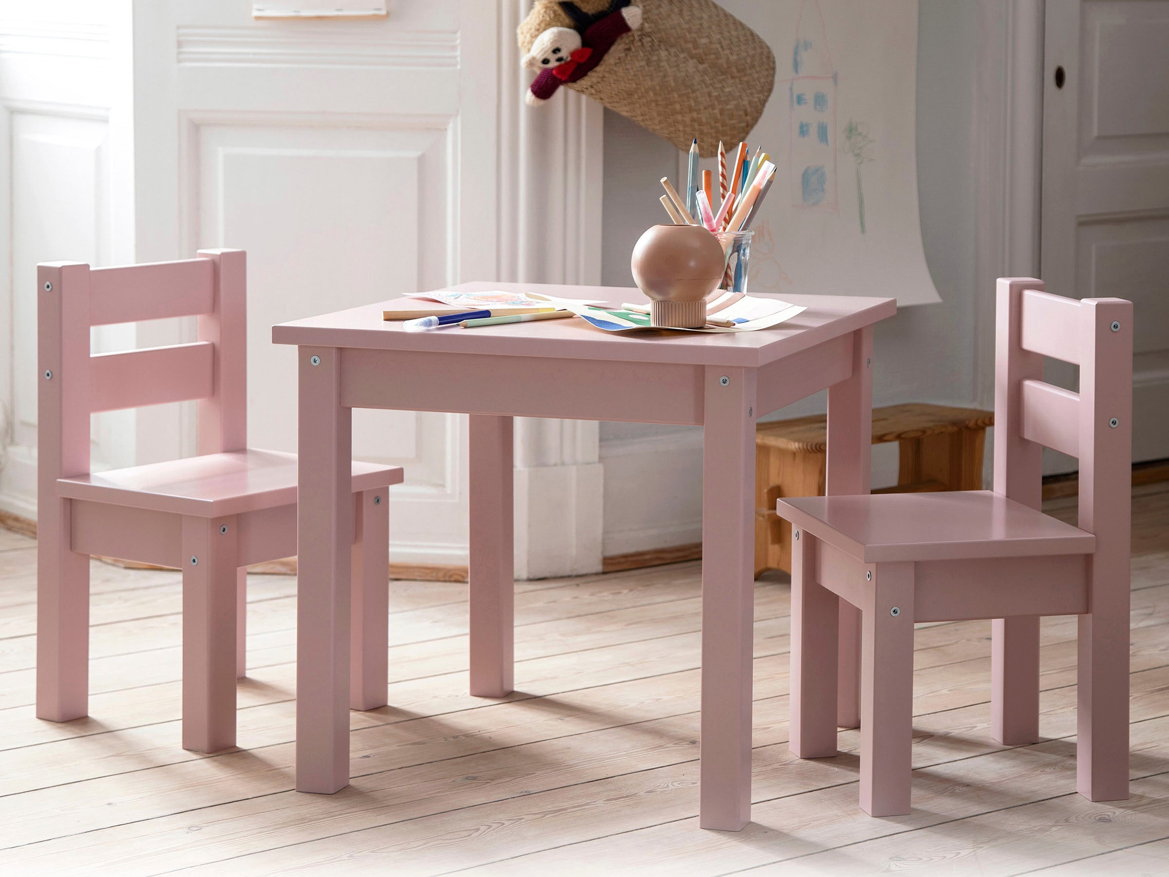 Hoppekids Kindersitzgruppe "MADS Kindersitzgruppe" Set, 1 Tisch, 2 Stühle, 3 Stk. tlg. in vielen Farben, mit zwei Stühlen