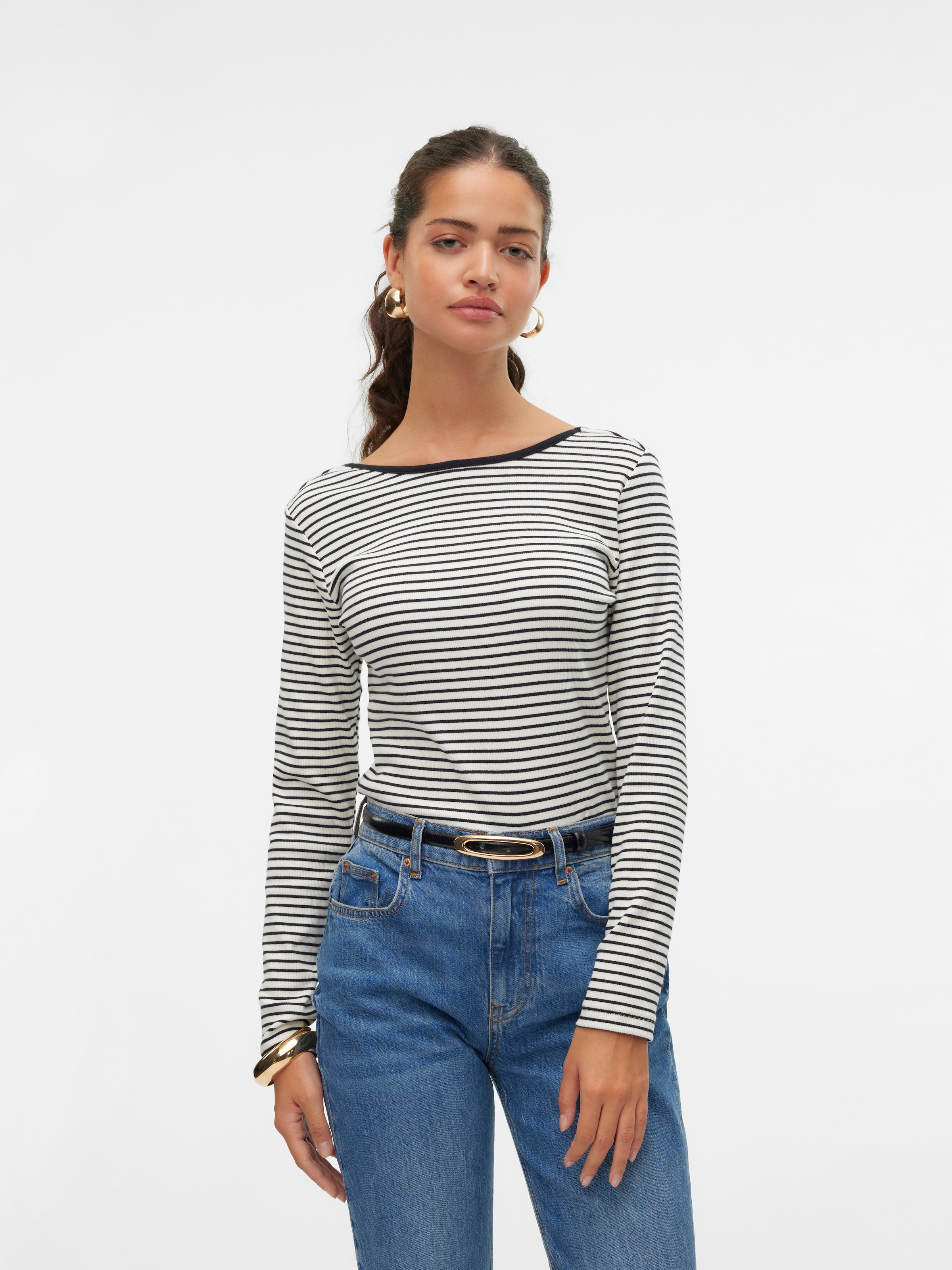 Vero Moda Langarmshirt "VMCHLOE STRIPE LS 2WAY SHORT TOP GO NOOS"