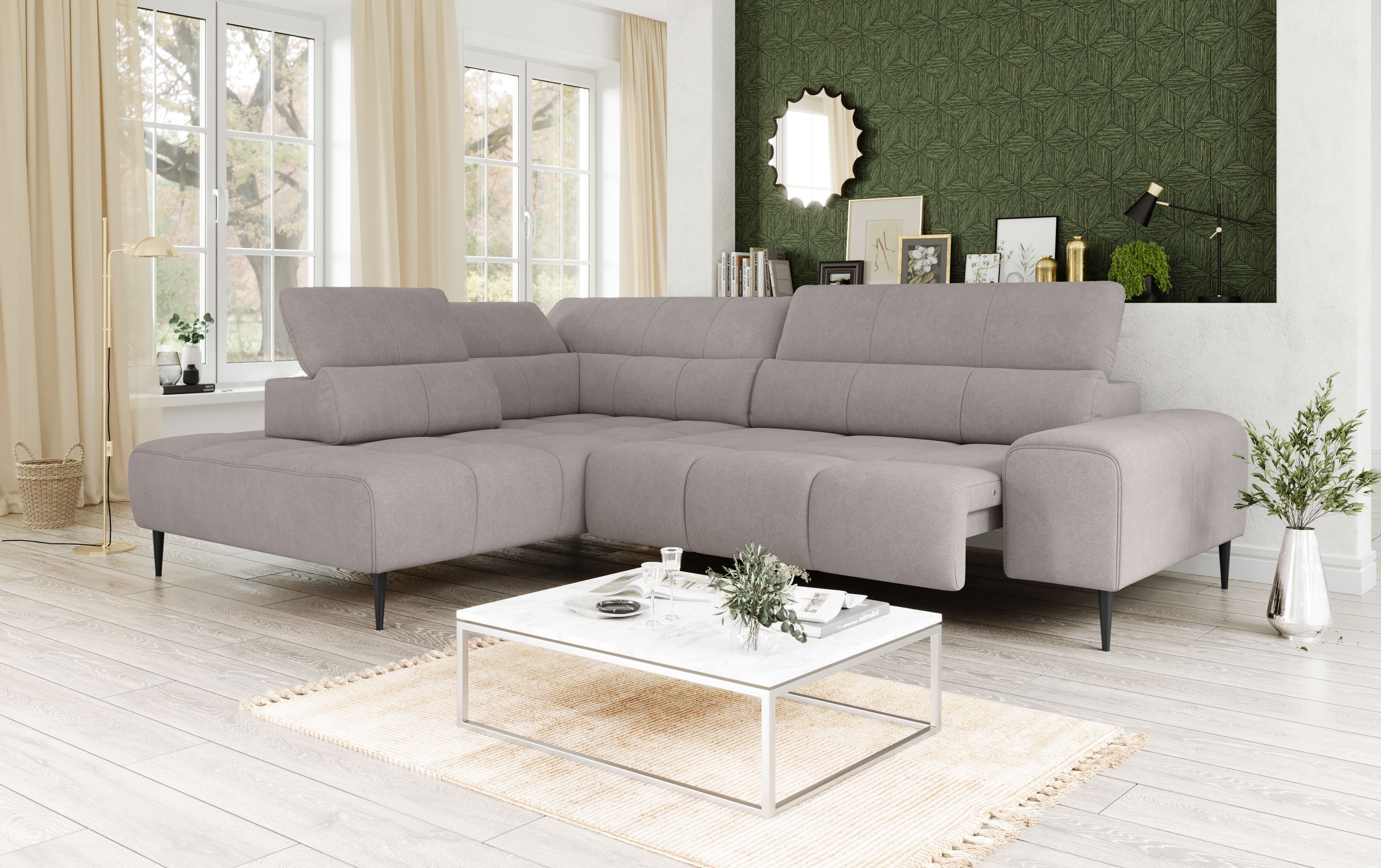 OTTO home Ecksofa "Theo L-Form, B: 298 cm" mit Kopfteilverstellung, optional Sitztiefenverstellung