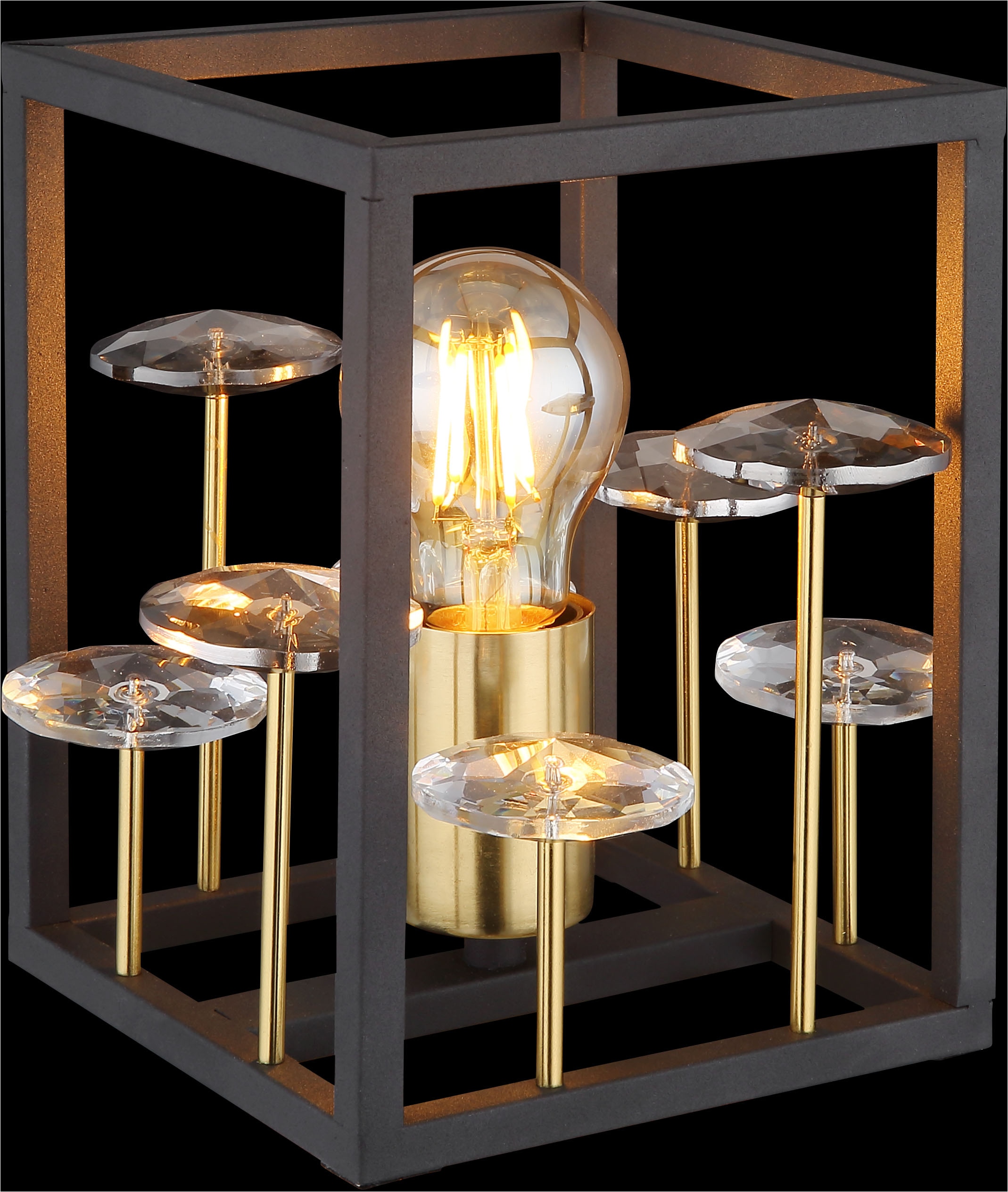 GLOBO LIGHTING Tischleuchte »LISBON«, Leuchtmittel E27 | ohne Leuchtmittel, Tischlampe/Kristalle rauchfarben/Metall/Wohnzimmer/Flur