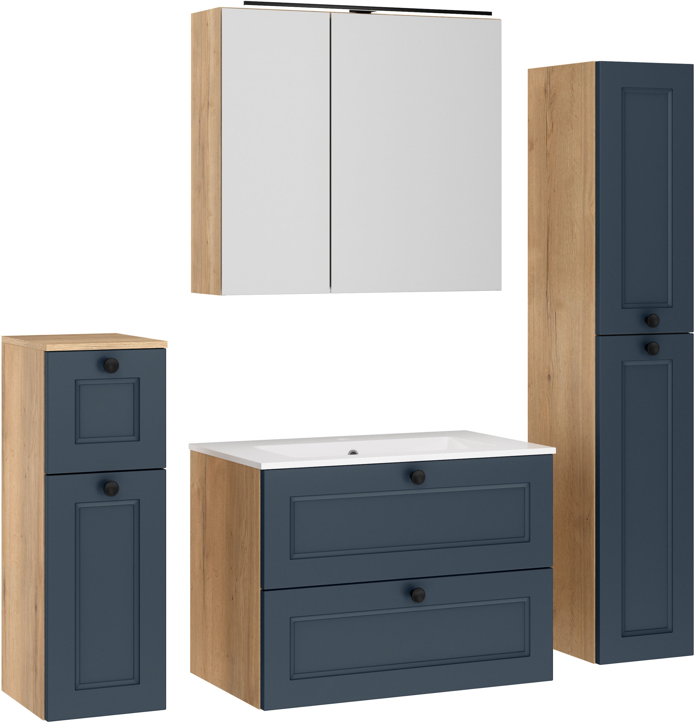 nobilia "Cascada" Set, mit Waschbecken, inkl. Spiegelschrank mit Beleuchtung, 4 Stk. tlg.
