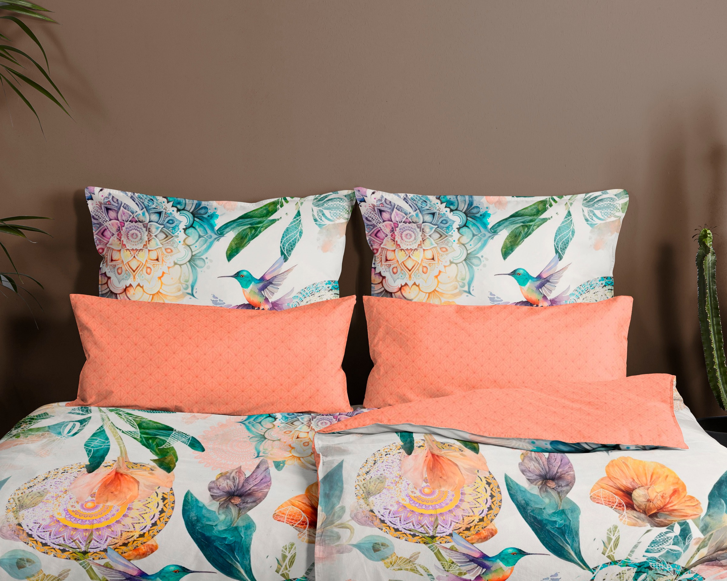 Thumbnail - hip Wendebettwäsche "BERNICE" 3 Stk. Mako-Satin, 135x200, Reißverschluss, Wendeoptik, Mandala, Blumen, Weiß