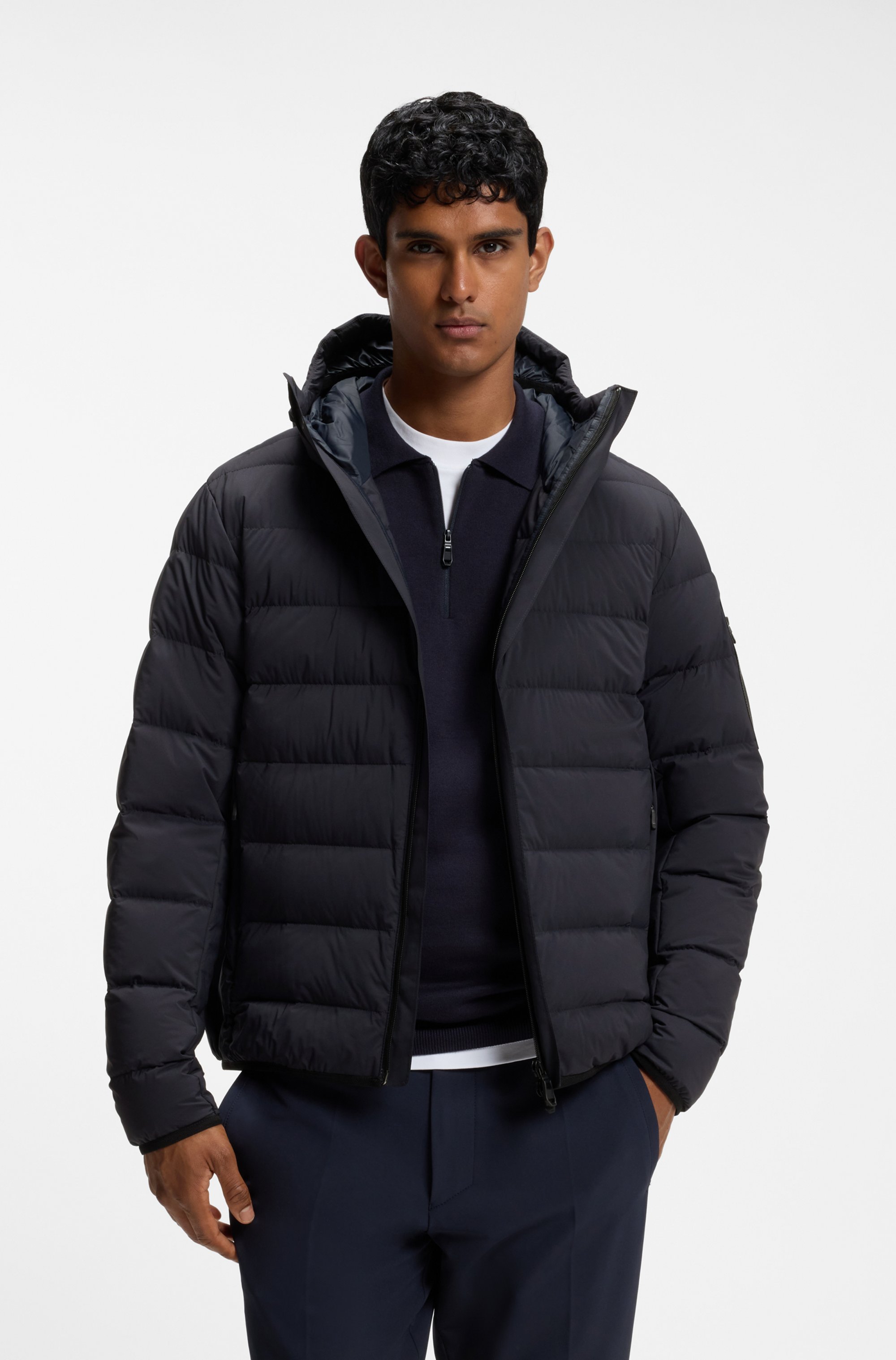 BOSS GREEN Steppjacke "OW Riplite JT HD" mit Kapuze abenehmbare Kapuze wasserabweisend regular fit, 4-Wege Stretch