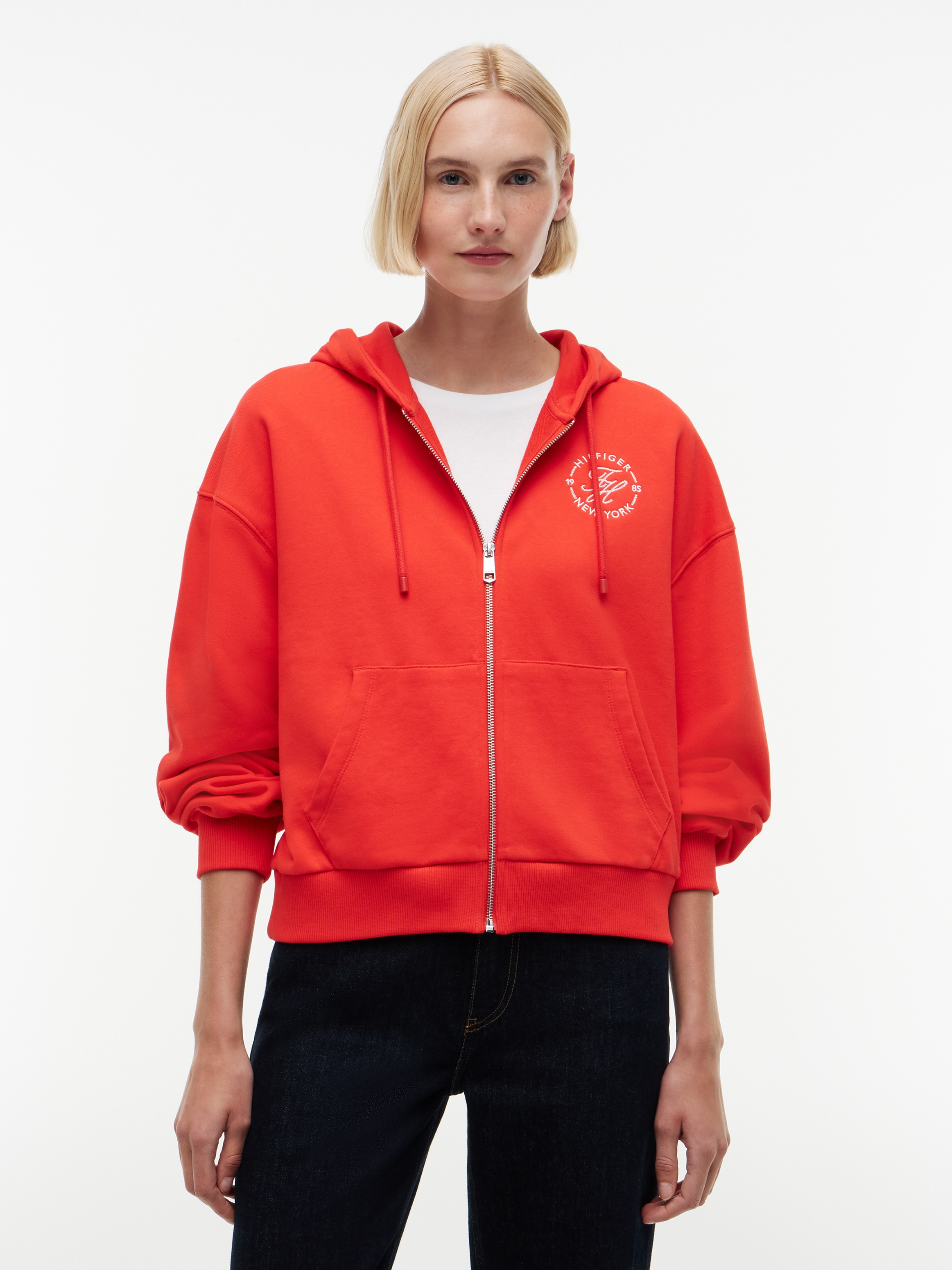 Tommy Hilfiger Kapuzensweatjacke "TH ROUNDAL ZIP-UP HOODIE" Baumwolle, Kapuze, Kängurutaschen