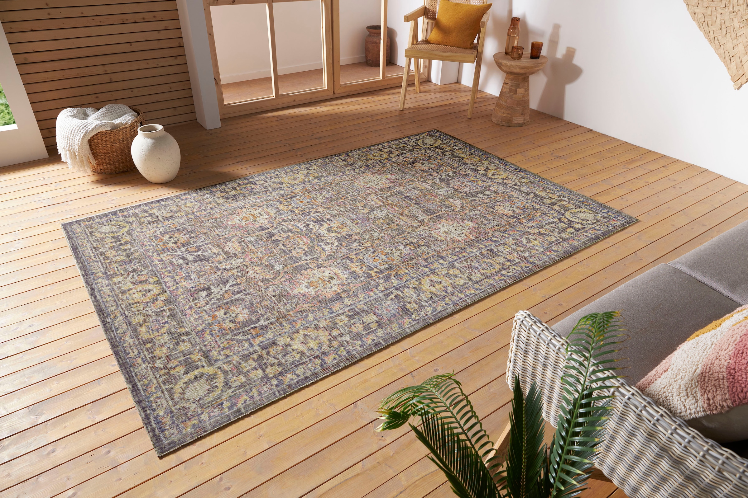 Teppich HANSE HOME "Luxor", bunt (grau,bunt), B:230cm H:3mm L:340cm, Polypropylen (PP), Teppiche, Teppich, In-& Outdoor, Läufer, wetterfest, Balkon, Wohnzimmer, Orient