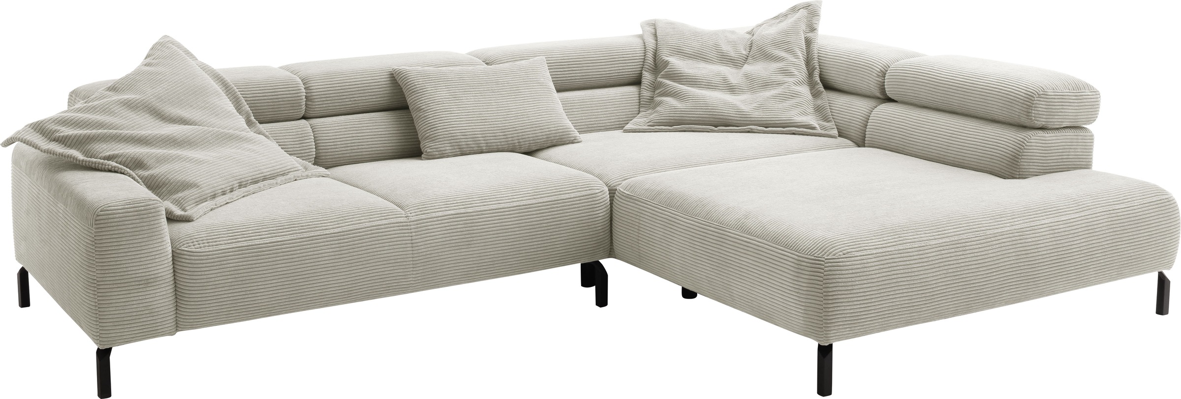 Places of Style Ecksofa »Antonelli, L-Form, inkl. Kopfteilverstellung, Breite 312 cm«, mit elektrischer Sitztiefenverstellung, in Cord, hellgrau