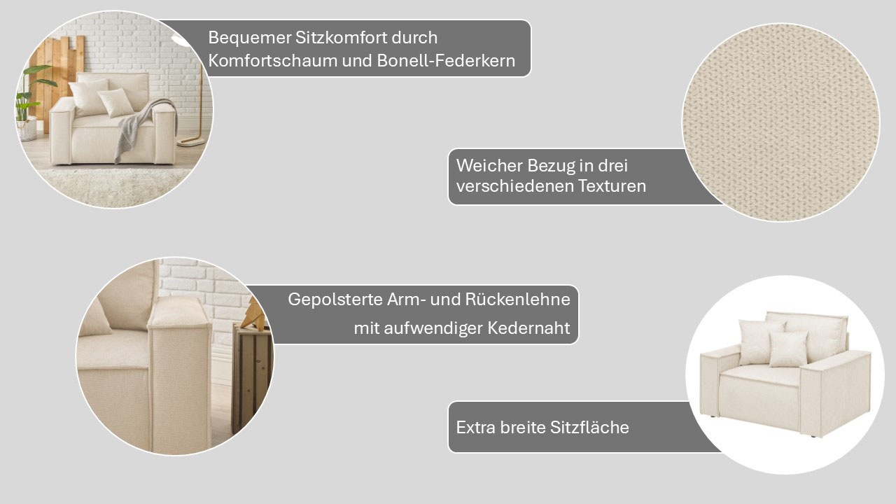 Thumbnail - andas Loveseat "Finnley" 1 Stk. tlg. passend zur Polster-Serie Finnley
