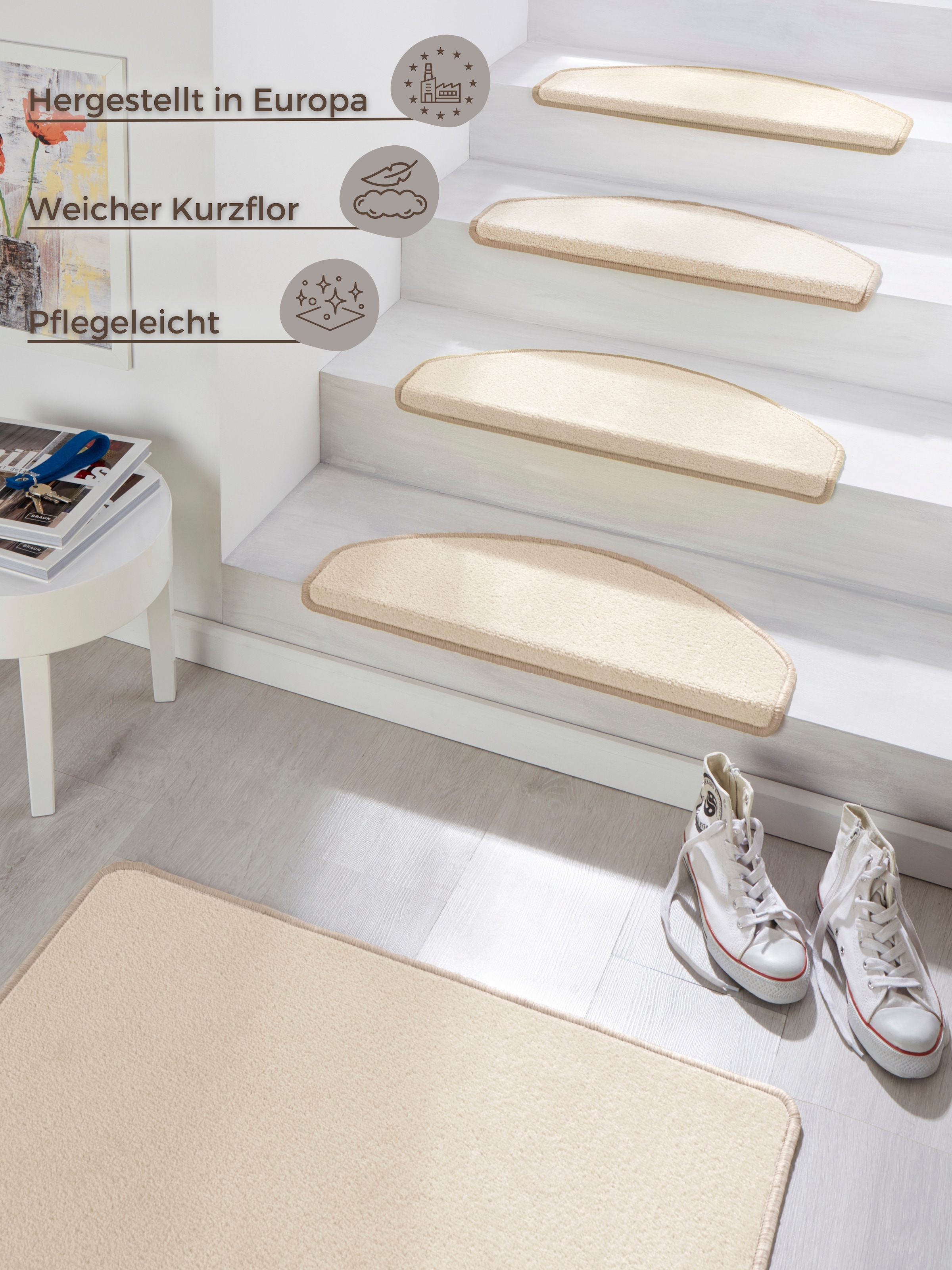 HANSE Home Stufenmatte »Fancy«, halbrund, 15 Stück, Treppenmatten, Selbstklebend, Stufenteppich, Treppenstufen