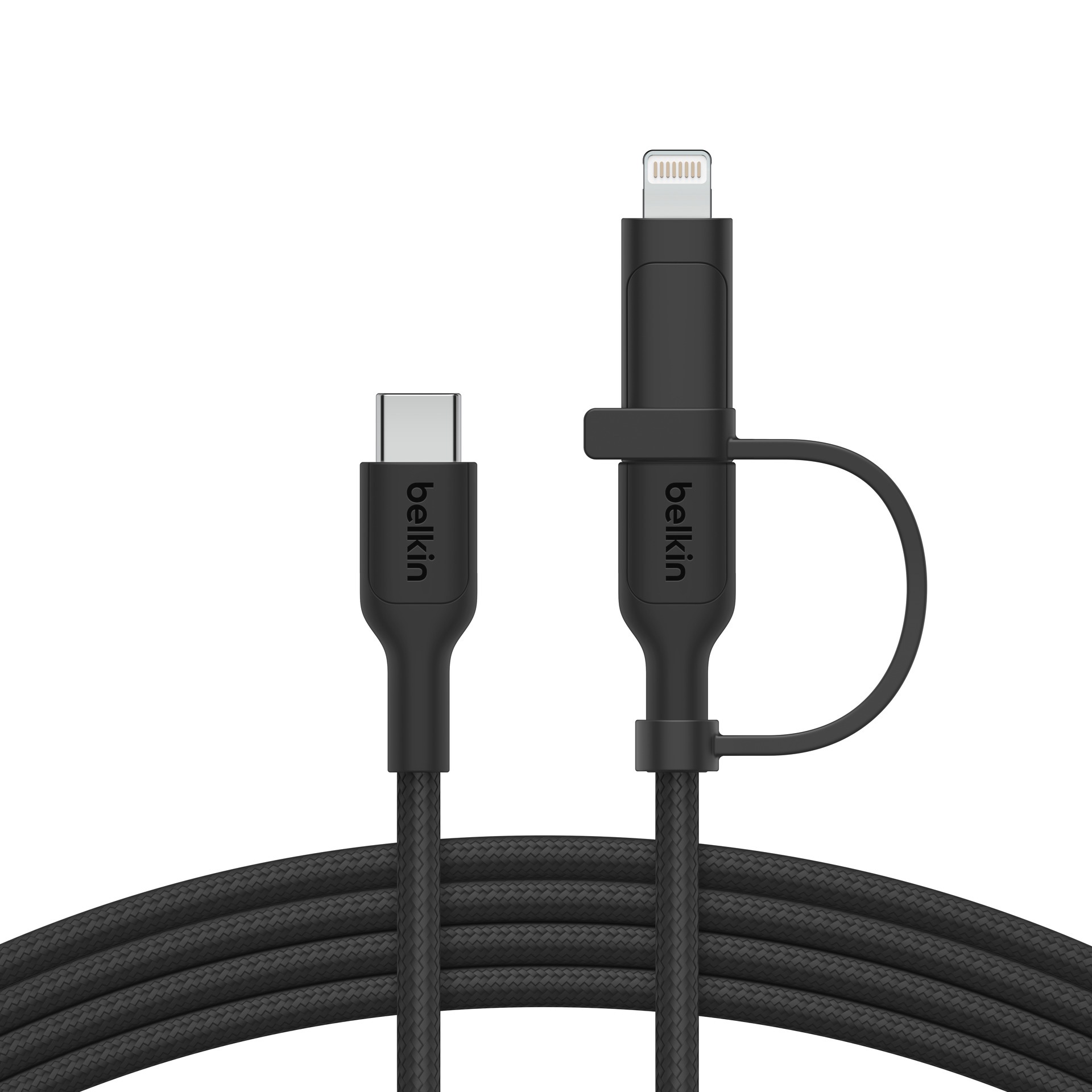Belkin Lightningkabel »BoostCharge Pro 2-in-1-Kabel mit USB-C-Stecker und Lightning Connector« Lightning | USB-C 150 cm geflochtene Ummantelung, USB-IF und MFi-zertifiziert