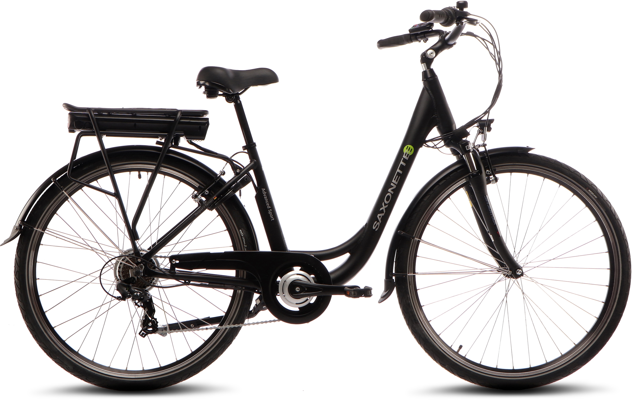 SAXONETTE E-Bike »Advanced Sport«, 7 Gang, Shimano, SHIMANO Tourney, Heckmotor 250 W, (mit Akku-Ladegerät), E-Bike Cityrad, integriertes Rahmenschloss