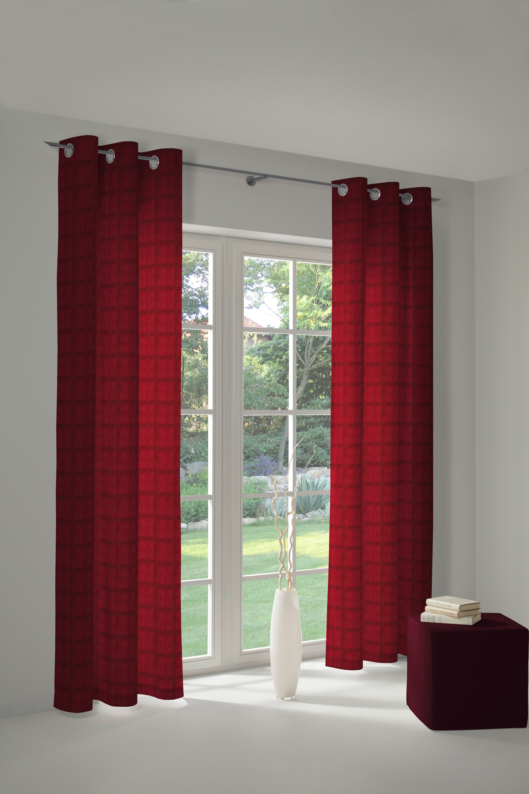 Vorhang WIRTH, B:132cm H:225cm, rot, Chenille, Polyacryl, Wohnzimmer, Gardinen, "Toco-Karo"