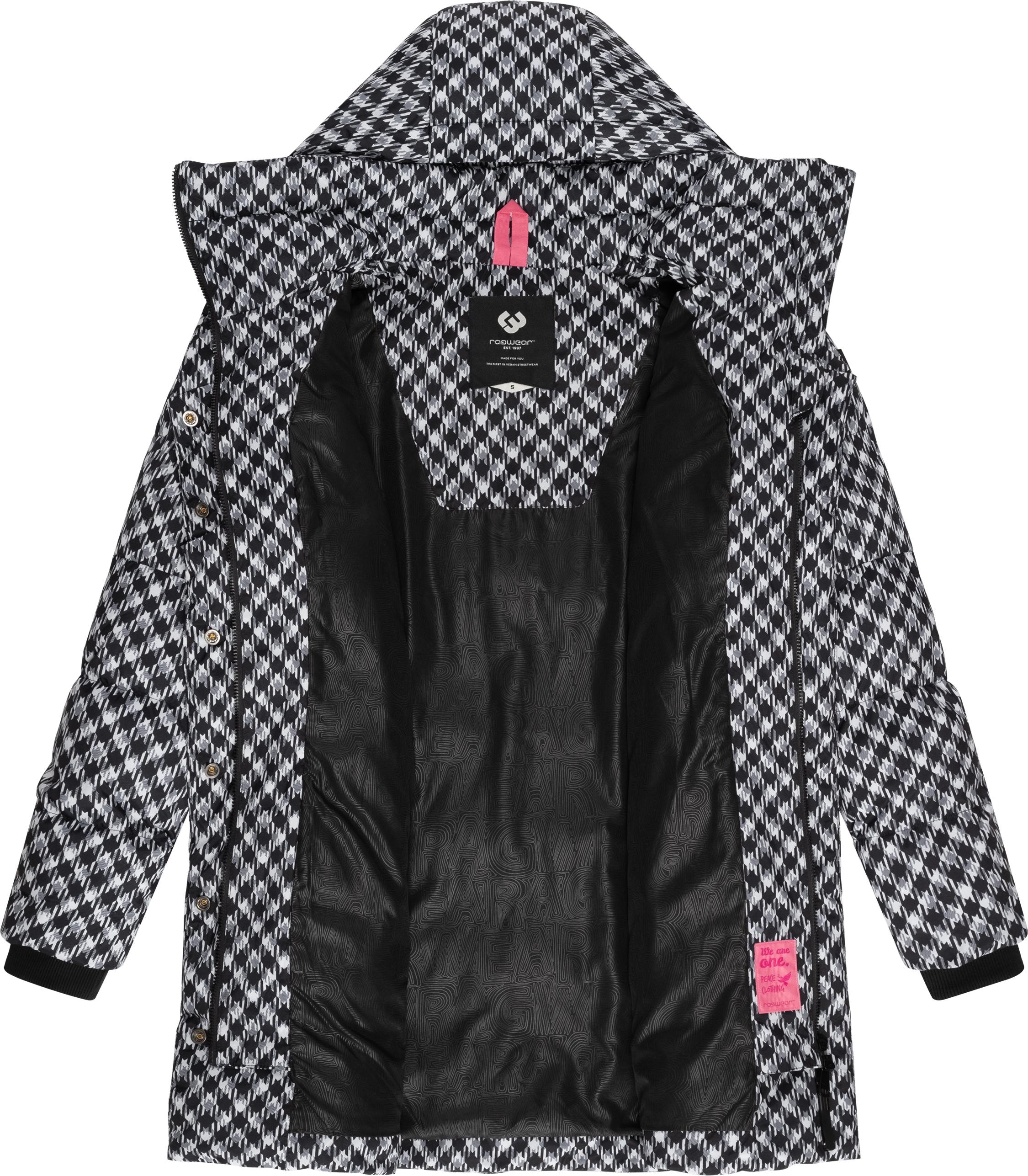 Ragwear Steppmantel »Niara Print«, wasserdichter Mantel mit angesagtem Hahnentritt Muster
