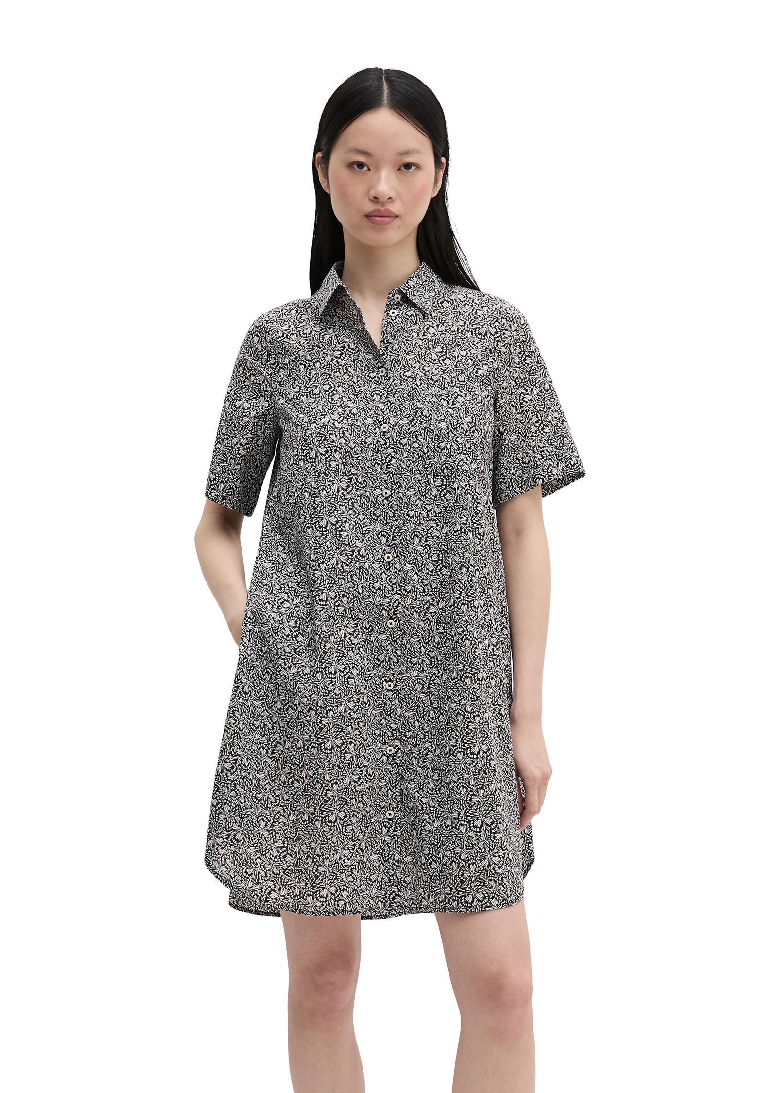 Marc OPolo Hemdblusenkleid Seitennahttaschen loose aus bedrucktem Baumwoll-Voile