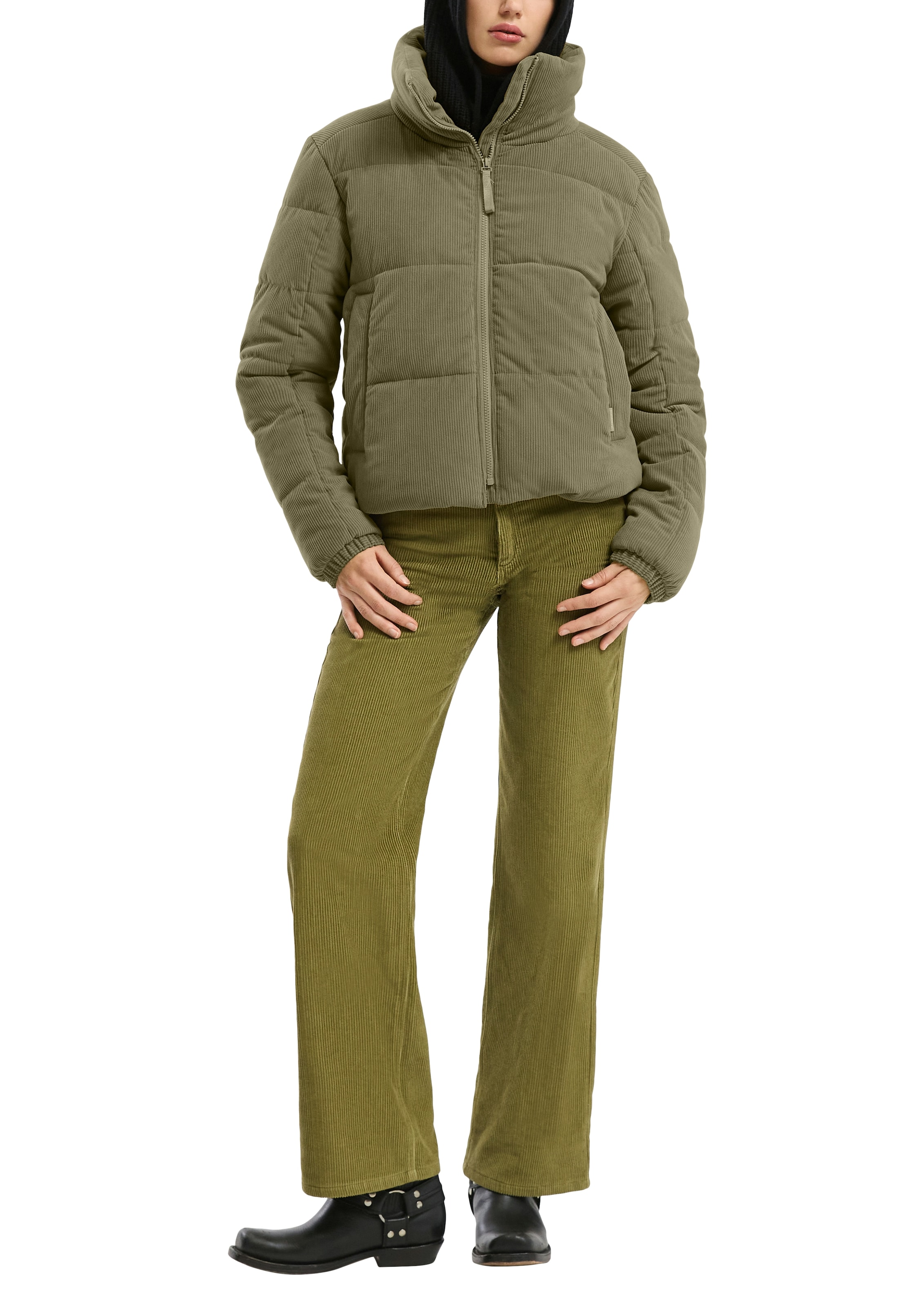 QS Steppjacke, ohne Kapuze, kurz, aus Cord und mit Stehkragen