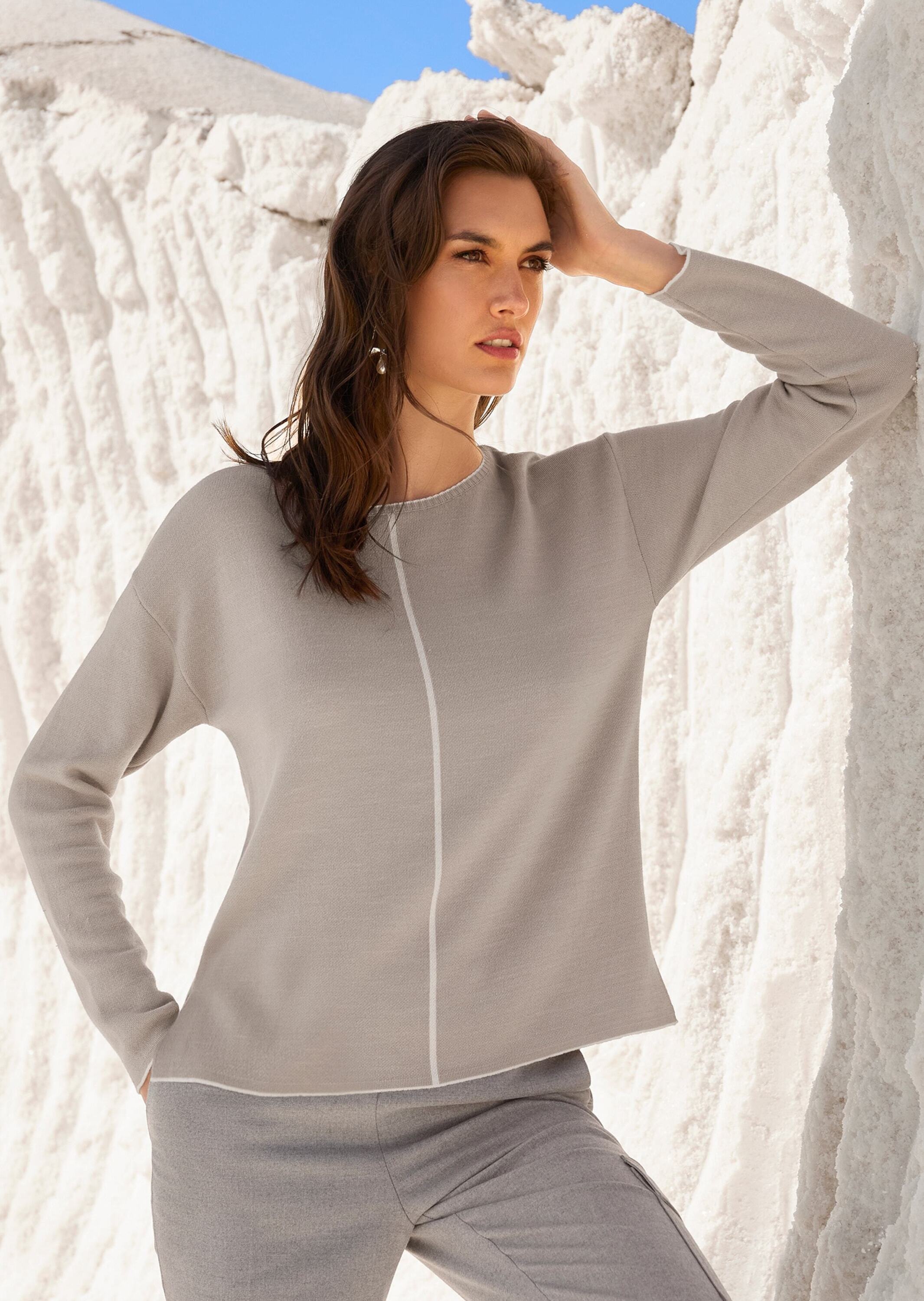 MADELEINE Longpullover »Pullover Rundhals-Pullover mit Kontrast-Details«
