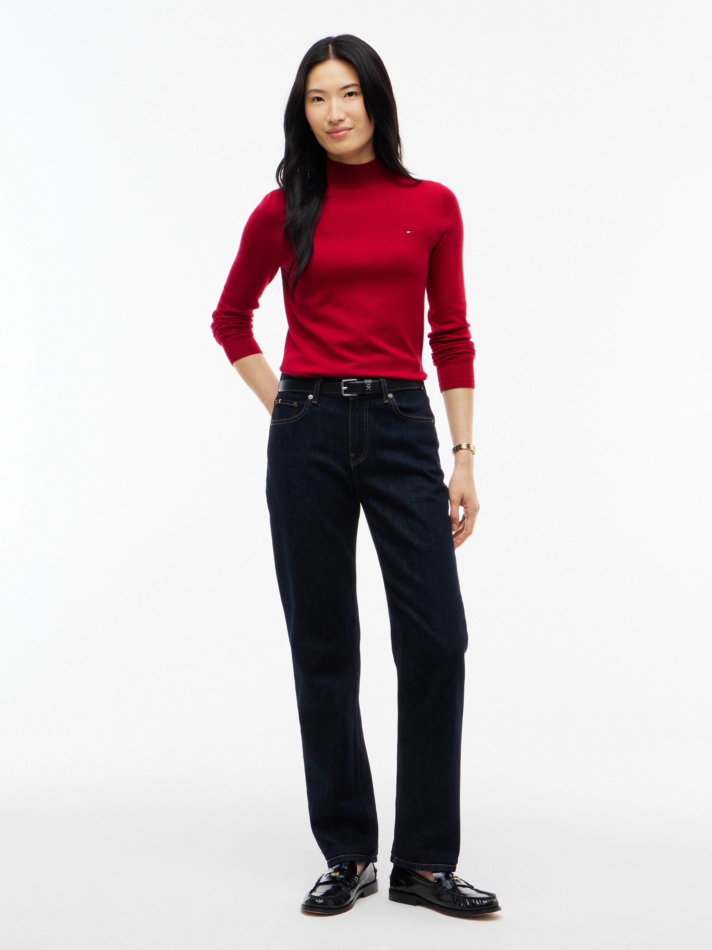 Tommy Hilfiger Strickpullover »COTTON JERSEY SLIM MK-NK SWT« Baumwollmischung, slim fit