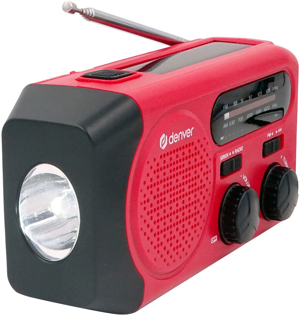 Denver Radio »SCR-2010 Solar und Kurbel«, (FM-Tuner-AM-Tuner), integrierter 2.000 mAh Akku, Batteriebetrieb möglich, Taschenlampe