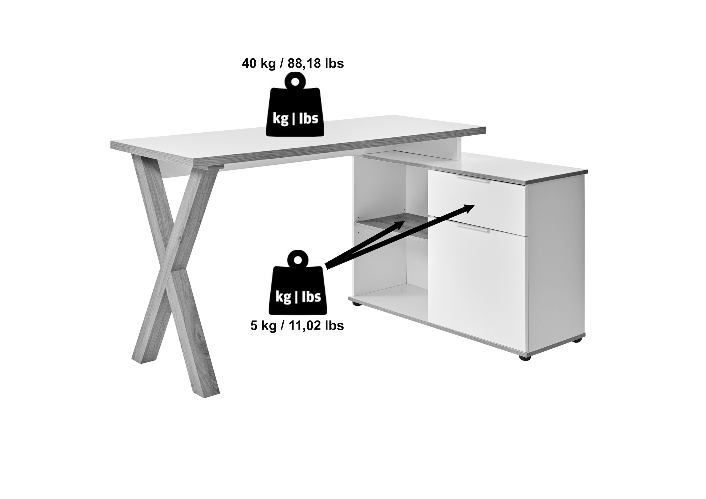 Jahnke Eckschreibtisch »X-CLUB C 40 E«, (1 St.), Eckschreibtisch, wechselseitig montierbar, X-Gestell