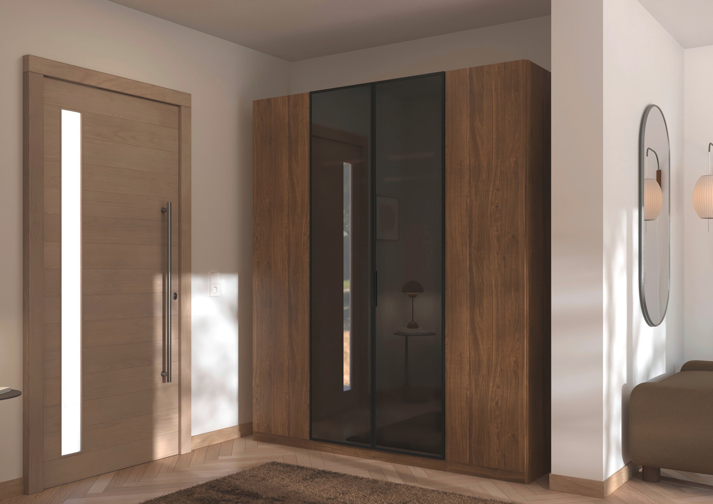 OTTO home Kleiderschrank »Schrank Möbel Schlafzimmer Garderobe Mietswohnung WELTNEUHEIT NYLLA« PATENTIERTES SCHNELLMONTAGESYSTEM mit Glasrahmentüren MADE IN GERMANY