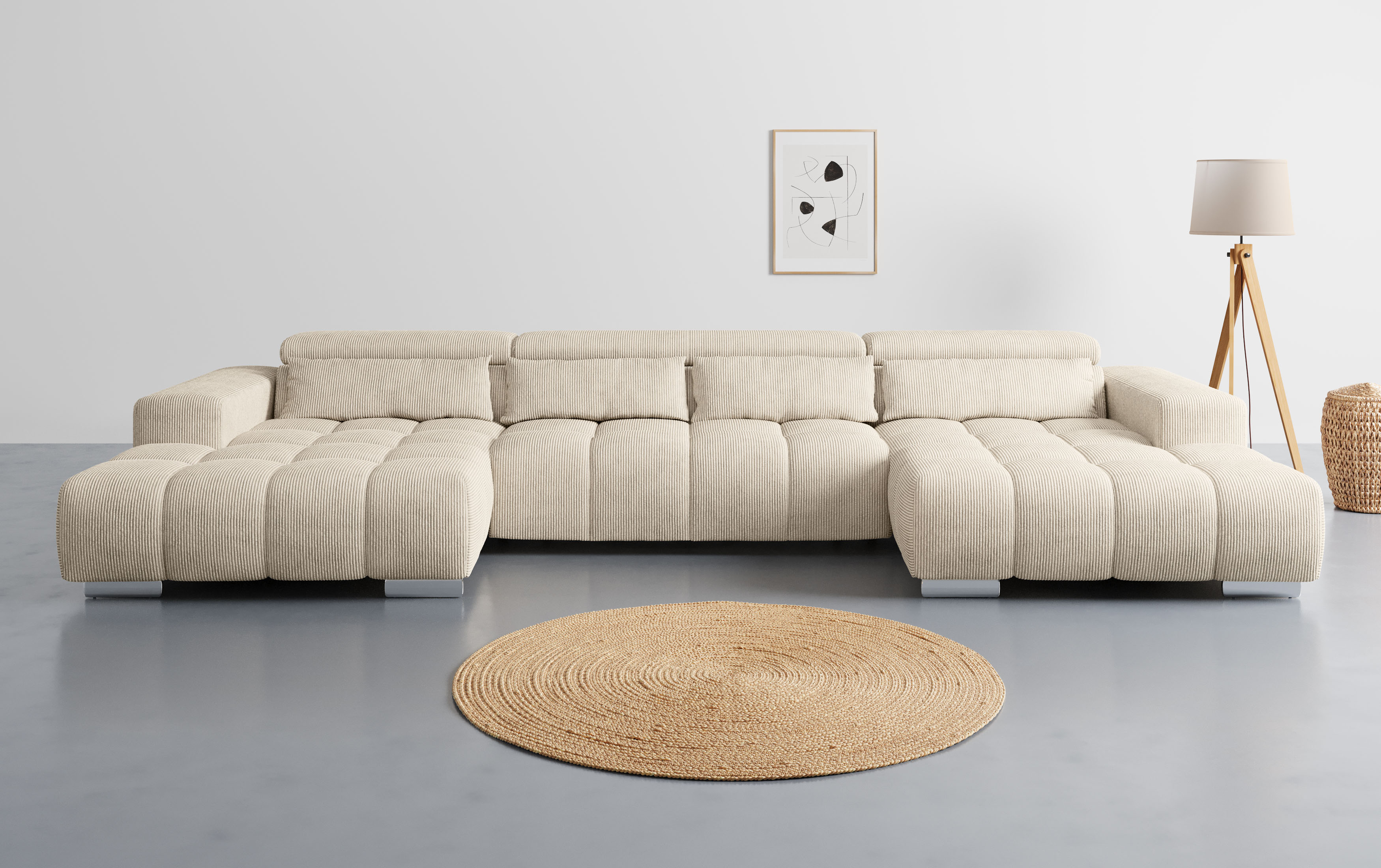 COTTA Wohnlandschaft "Orion U-Form, B: 400 cm" Kopfteilverstellung & 4 Kissen, optional elektr. Sitztiefenverstellung