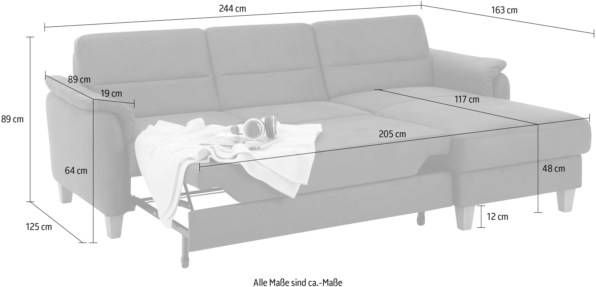 Home affaire Ecksofa »Palmera L-Form«, Federkern, wahlweise mit Bettfunktion und mit/ohne Bettkasten